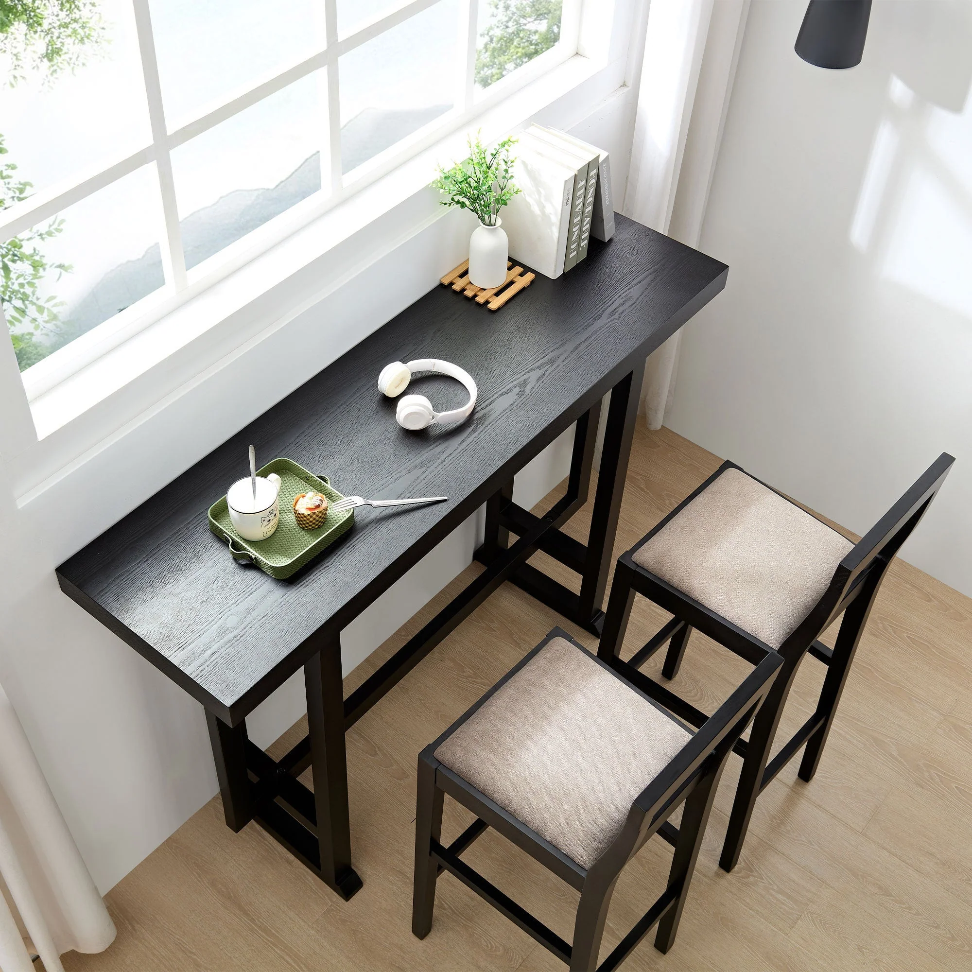 Bar Chair Counter Height Stool with Backrest Black Set of 2 - Image 5