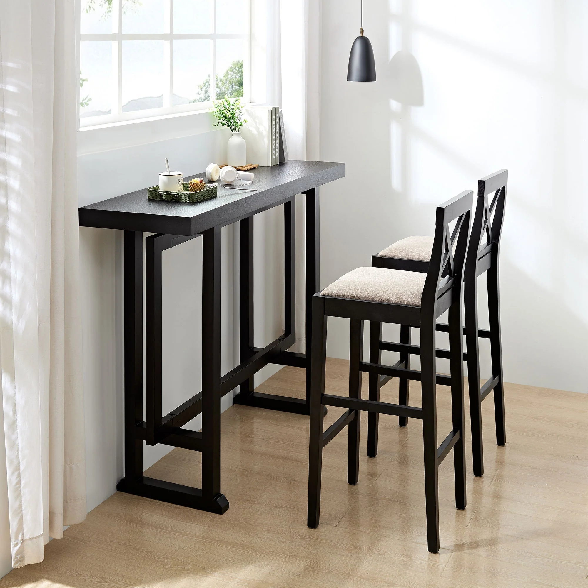 Bar Chair Counter Height Stool with Backrest Black Set of 2 - Image 6