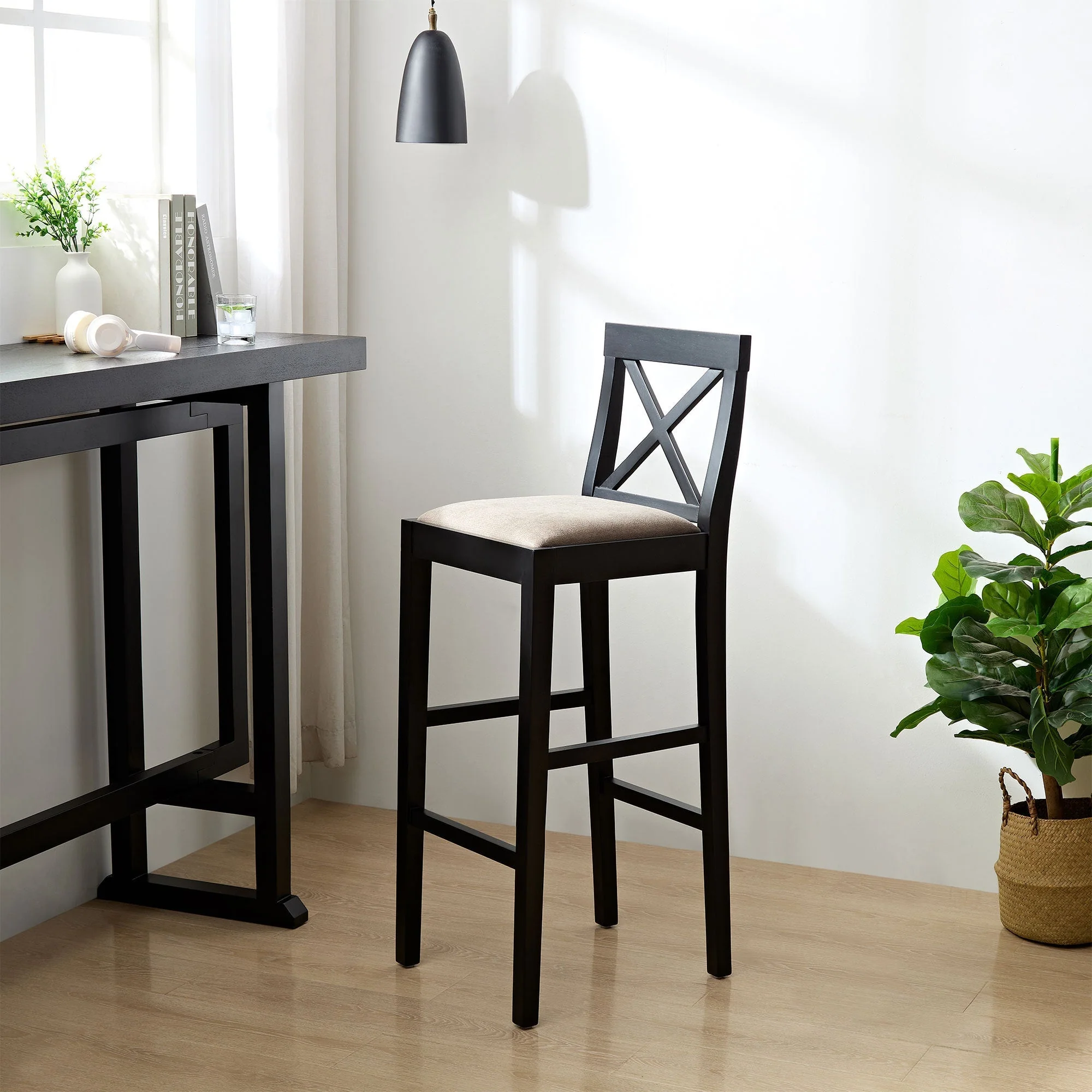 Bar Chair Counter Height Stool with Backrest Black Set of 2 - Image 9
