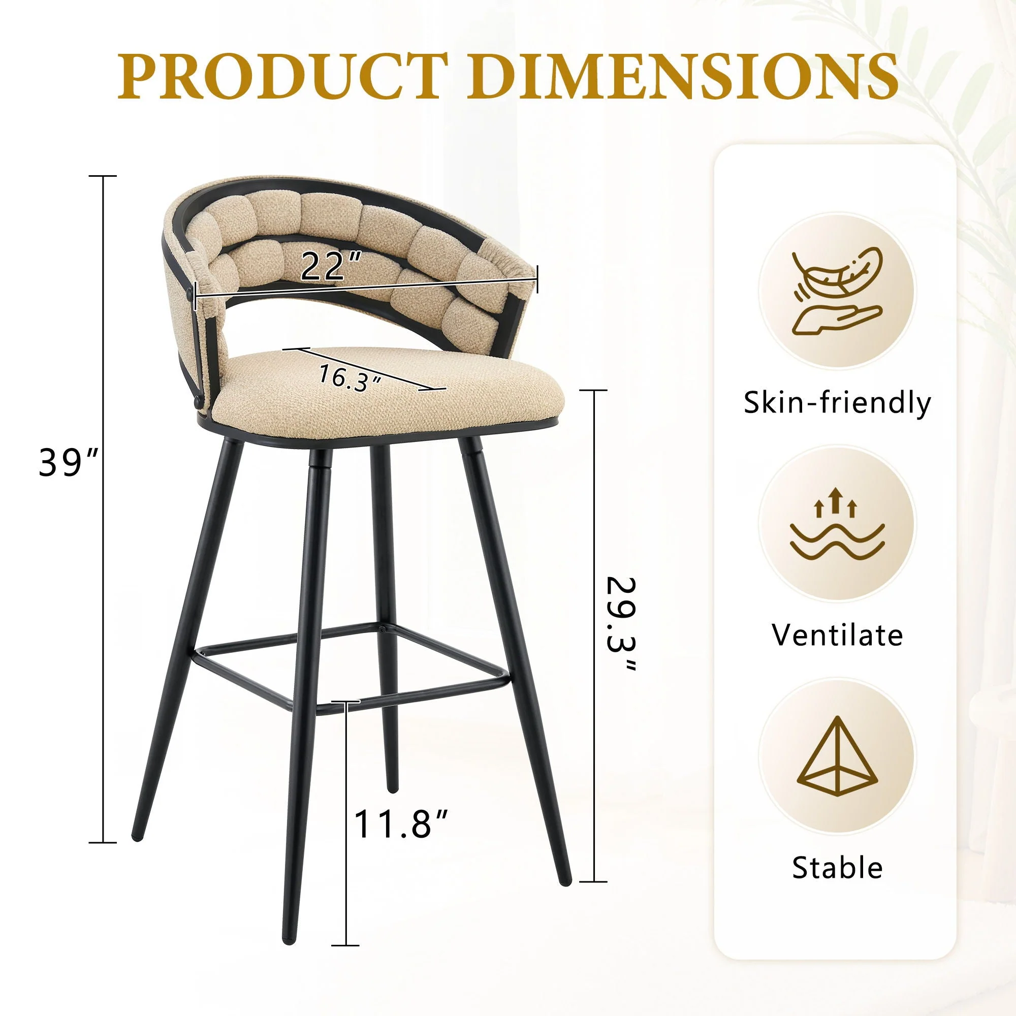 Bar Stools, Kitchen Island Counter Height Stools (Set of 2) - Image 3
