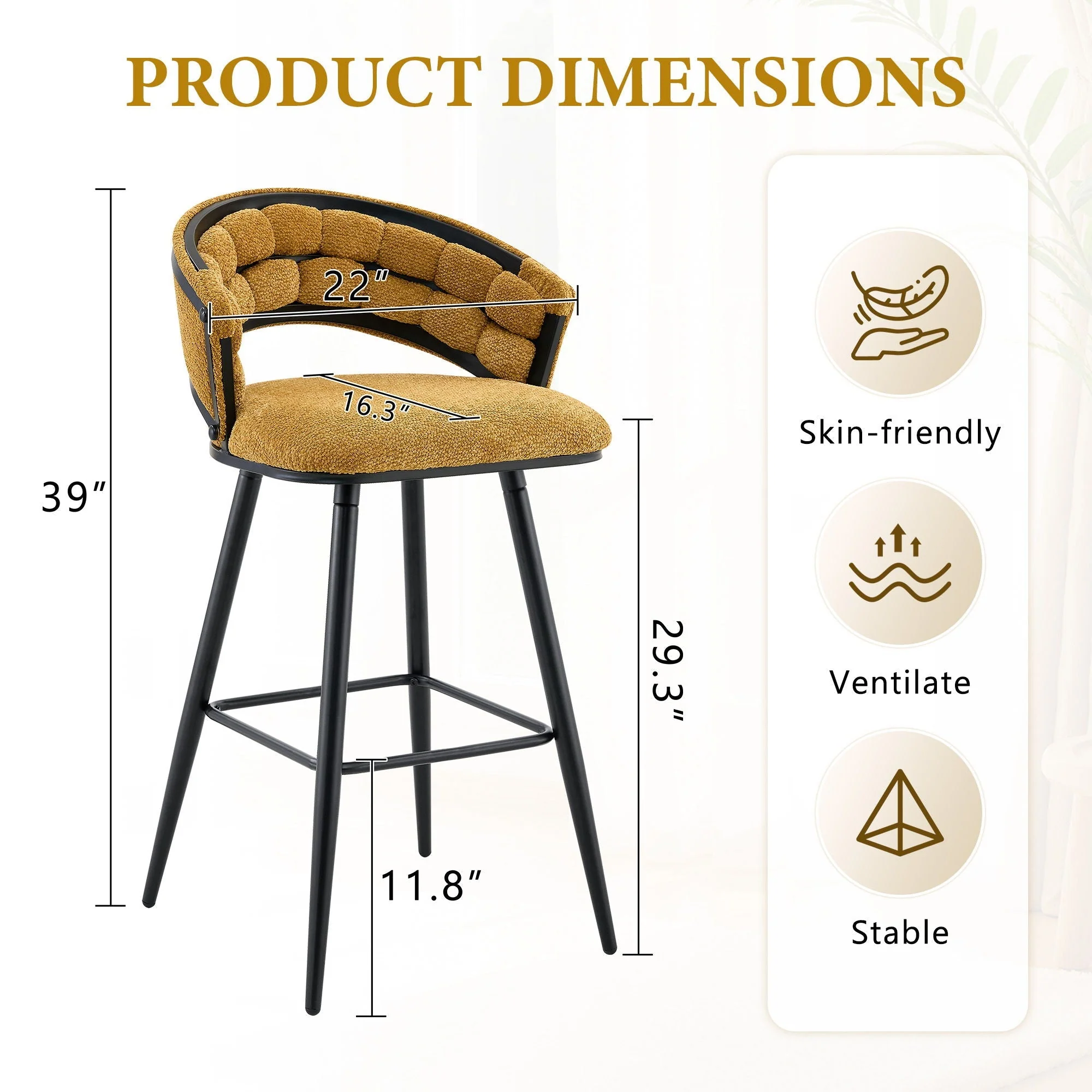 Bar Stools, Kitchen Island Counter Height Stools (Set of 2) - Image 4