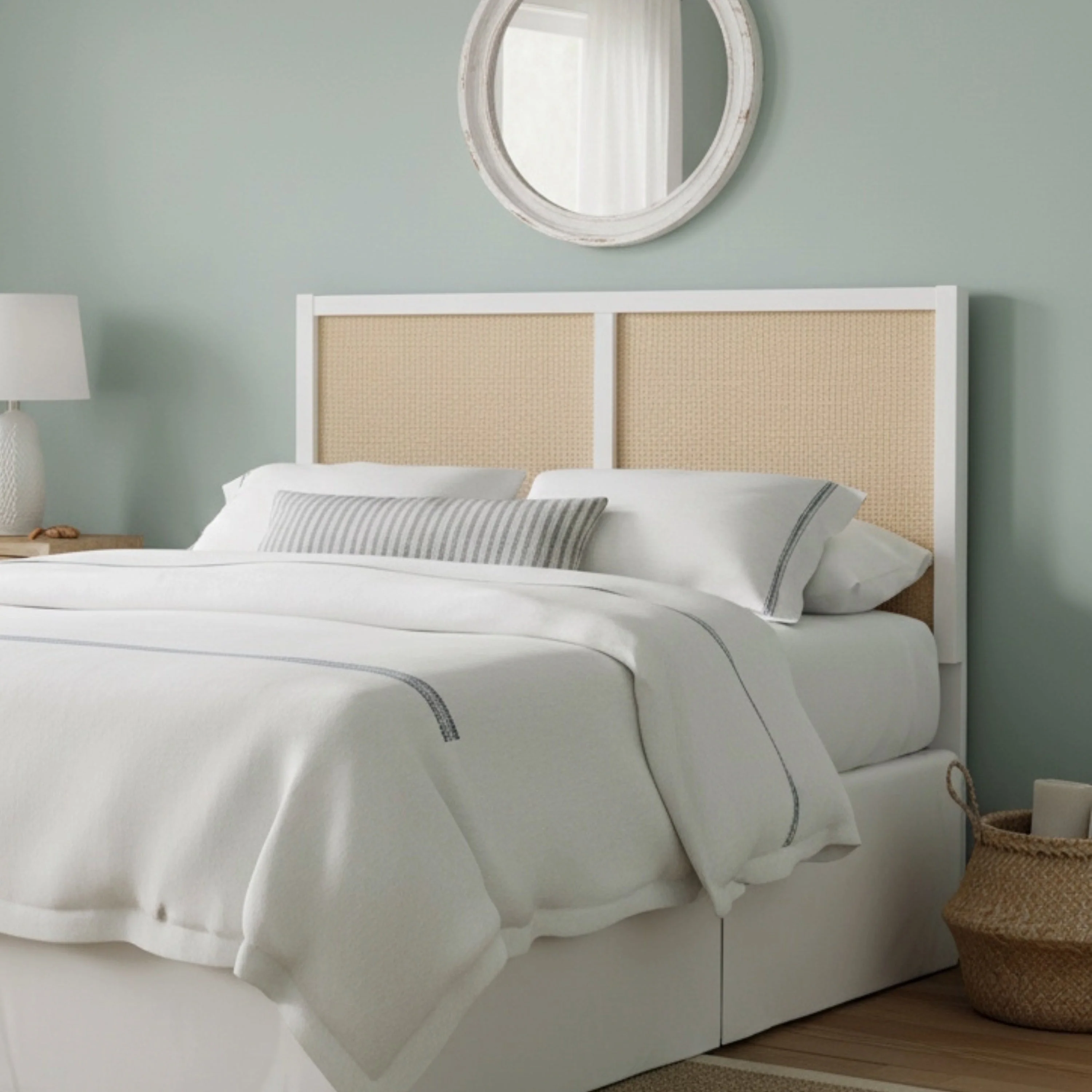 Barkley Cane and Solid Wood Headboard in White with Adjustable Height for Queen/Full Beds - Image 2