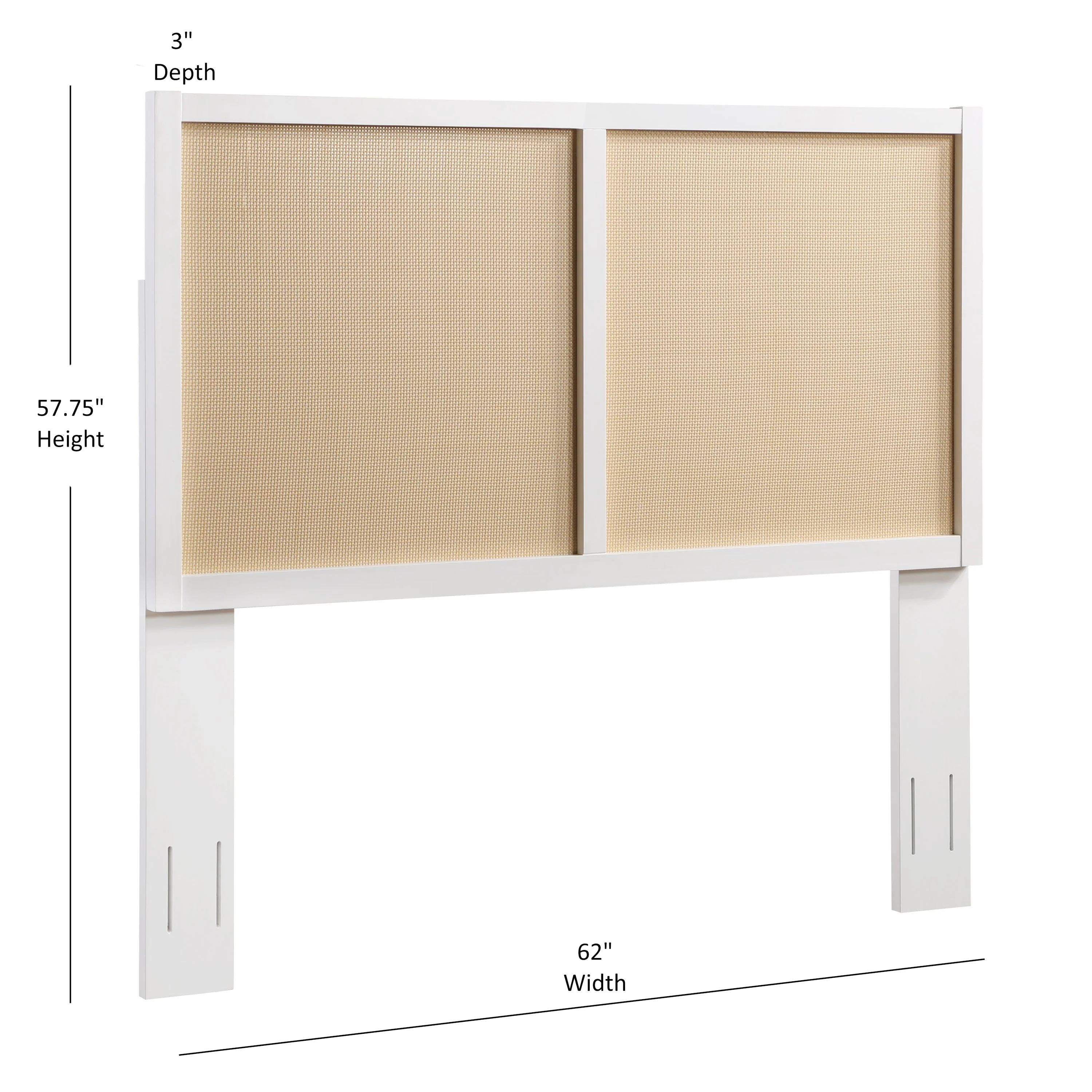 Barkley Cane and Solid Wood Headboard in White with Adjustable Height for Queen/Full Beds - Image 3