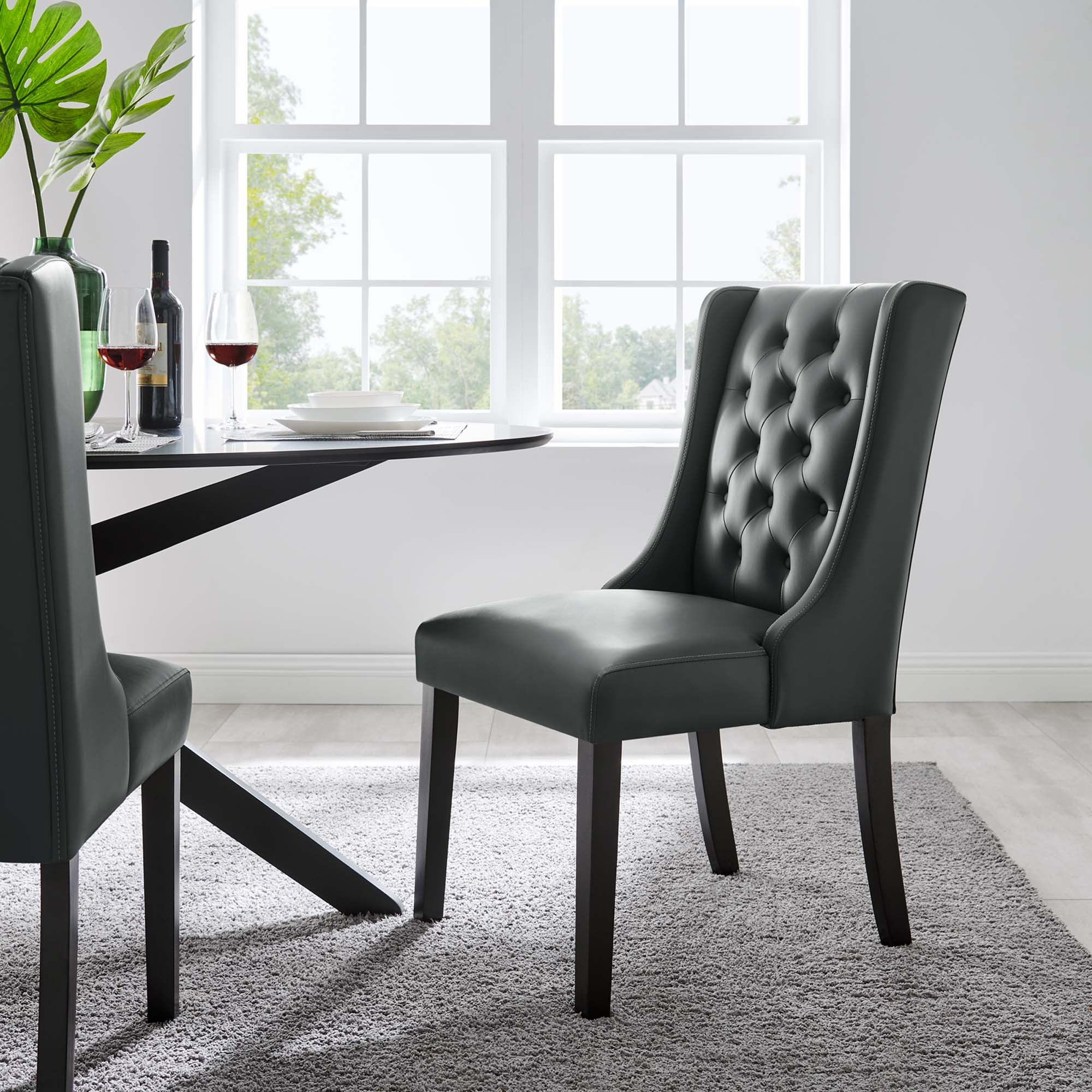 Baronet Button Tufted Vegan Leather Dining Chair by Modway - Image 8