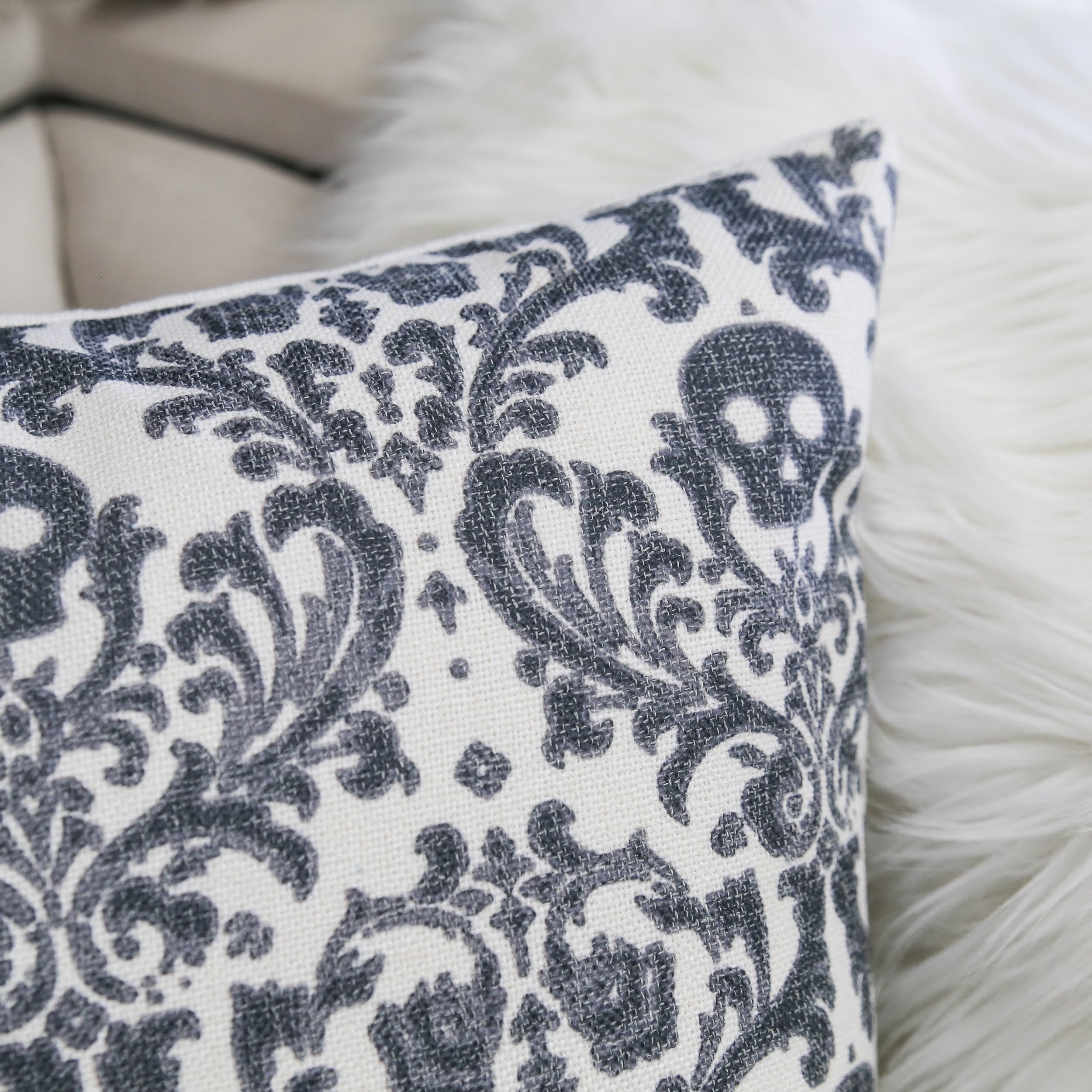 Baroque Skull Damask Accent Pillow – Black & White Day of the Dead Accent Cushion - Image 4
