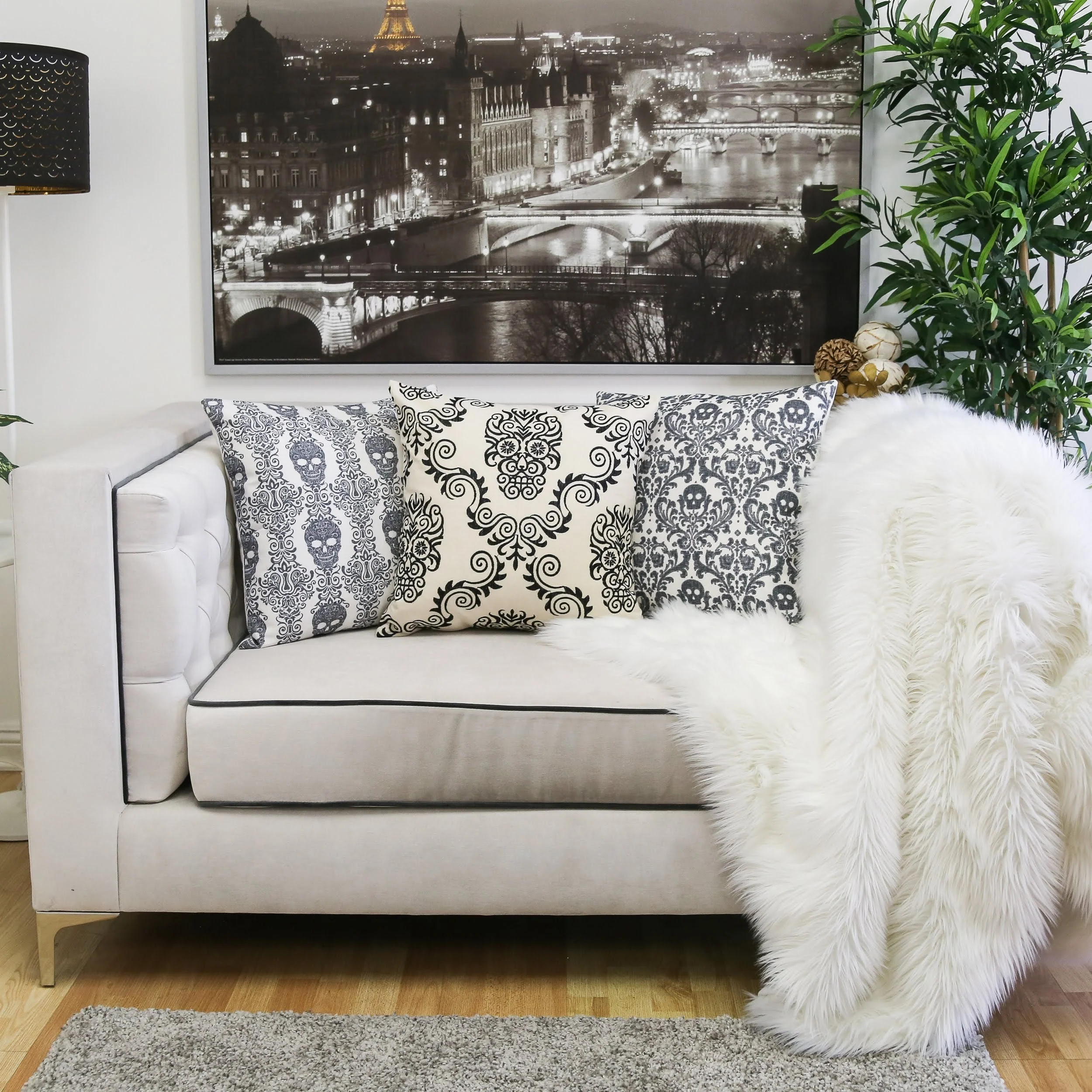 Baroque Skull Damask Accent Pillow – Black & White Day of the Dead Accent Cushion - Image 5