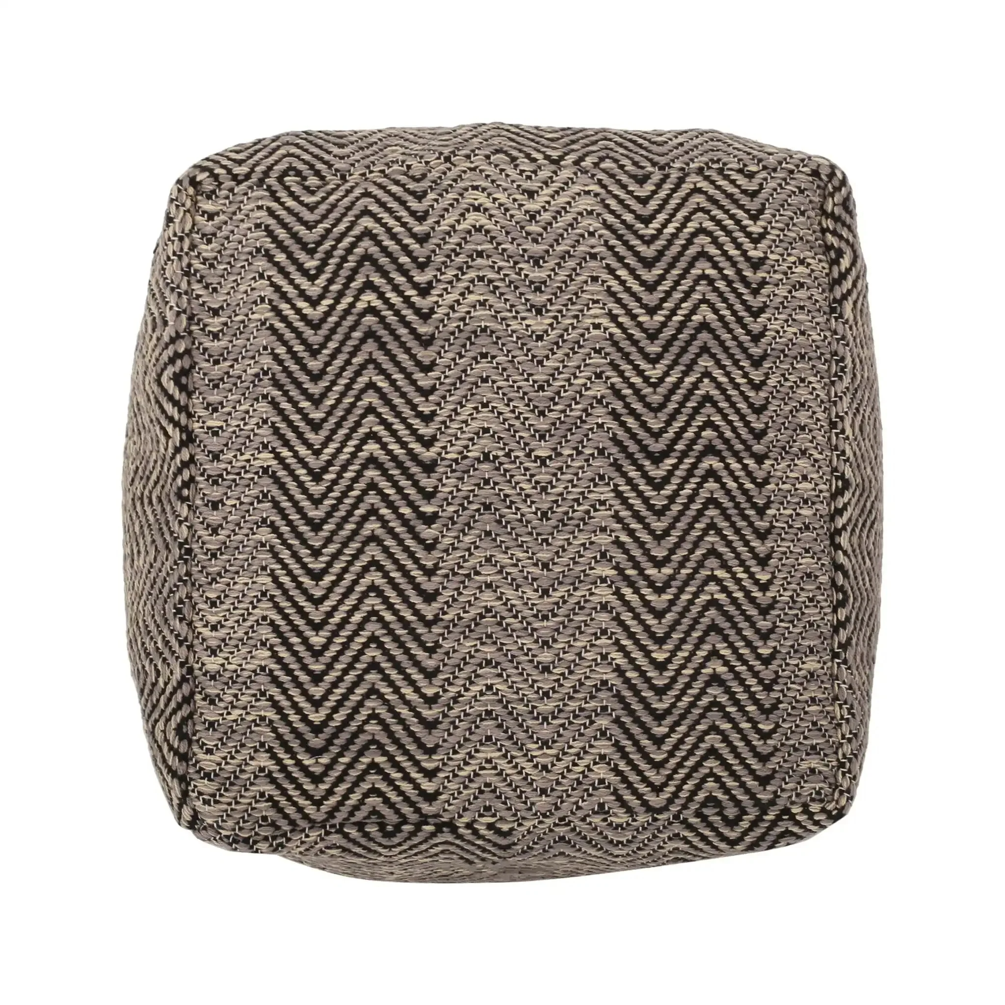 Barracuda Handcrafted Cotton Pouf With Chevron Pattern - Brown / Beige - Image 2