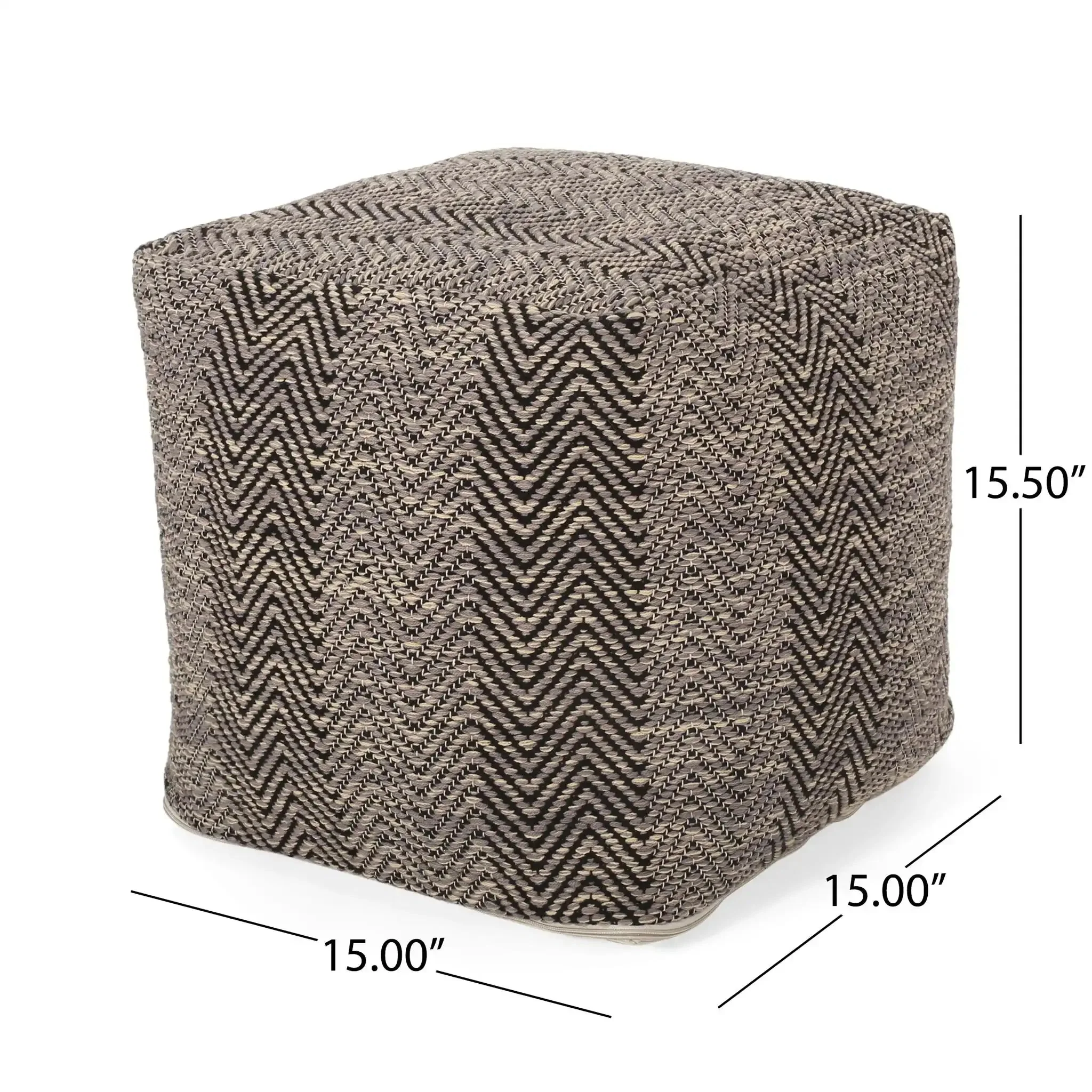 Barracuda Handcrafted Cotton Pouf With Chevron Pattern - Brown / Beige - Image 4