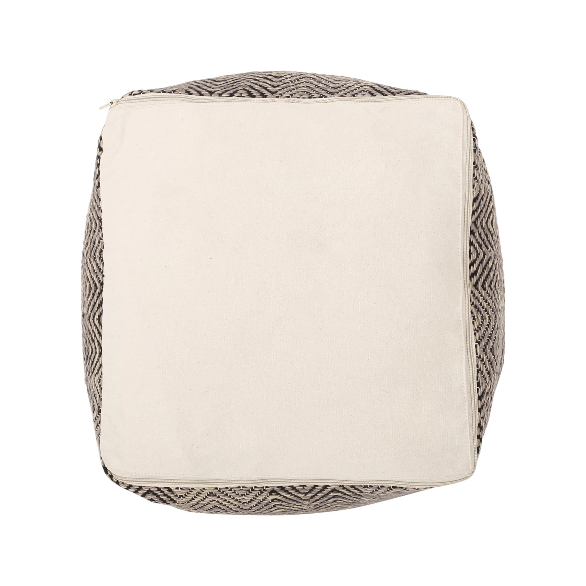 Barracuda Handcrafted Cotton Pouf With Chevron Pattern - Brown / Beige - Image 5