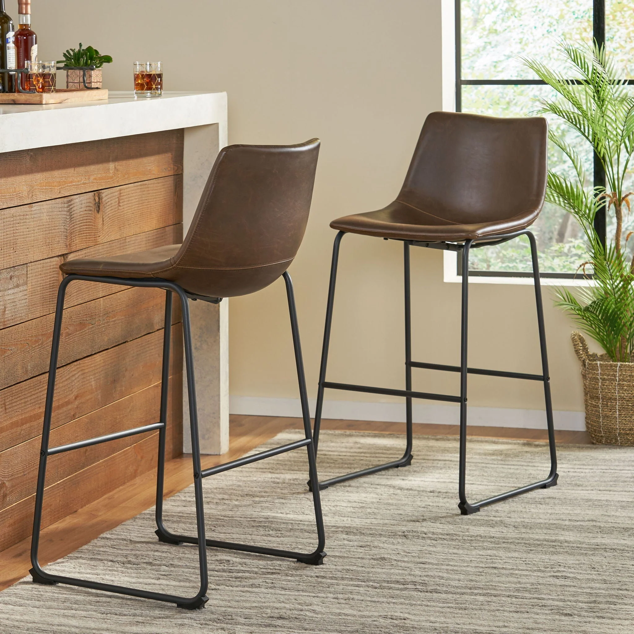 Barstool With Upholstery And Foot Rail - Vintage Brown - Image 3