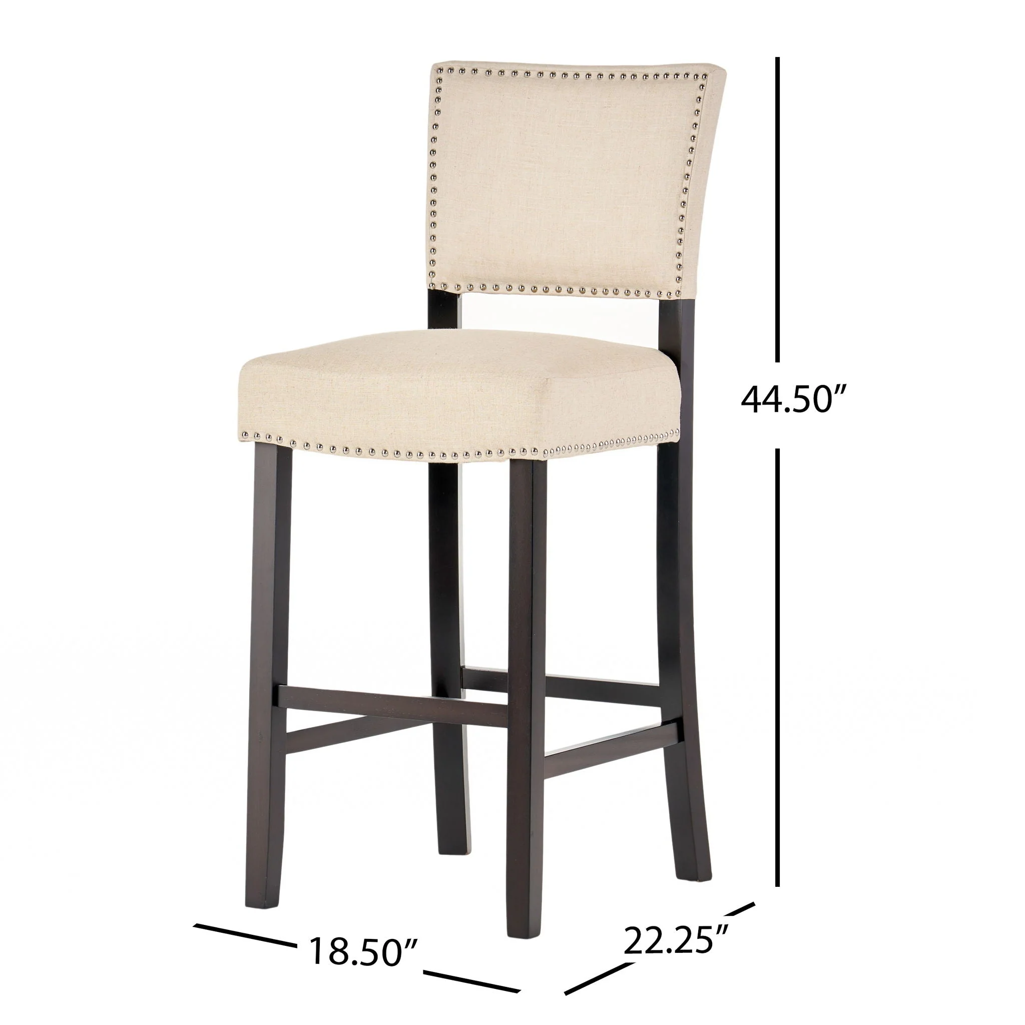 Barstools With Rivet Decoration (Set of 2), Wood Frame, Bar Chairs For Kitchen Island - Beige - Image 4