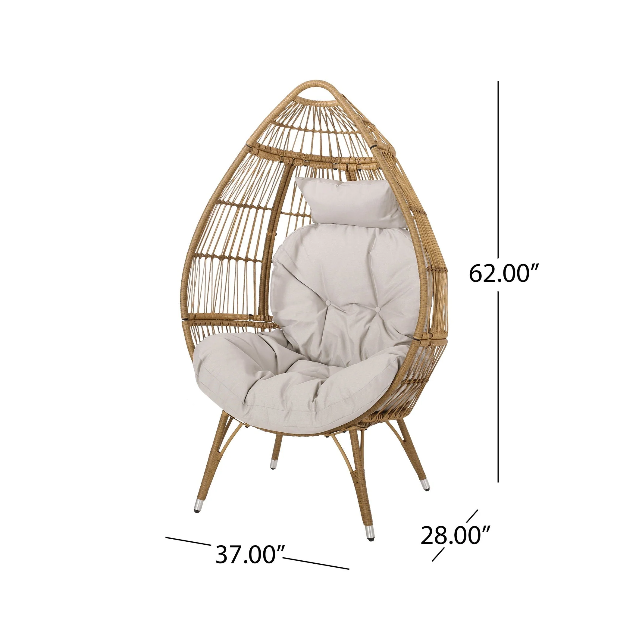 Basket Chair with Teardrop Shape and Water Resistant Cushion - Natural - Image 4