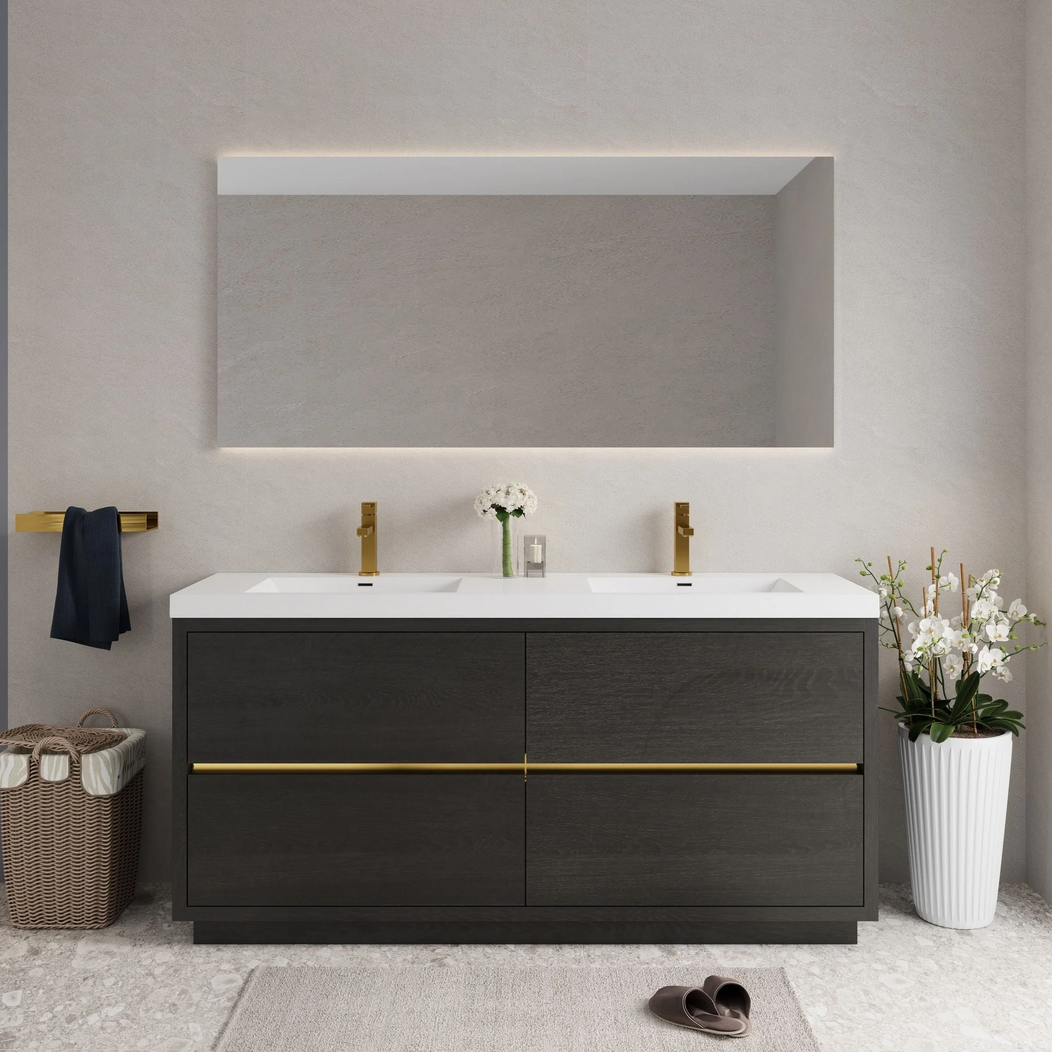 Bathin Freestanding Bathroom Vanity With Double Sinks, Bathroom Storage Vanity Cabinet With Stone Resin Countertop And Soft Close Drawers - Image 12