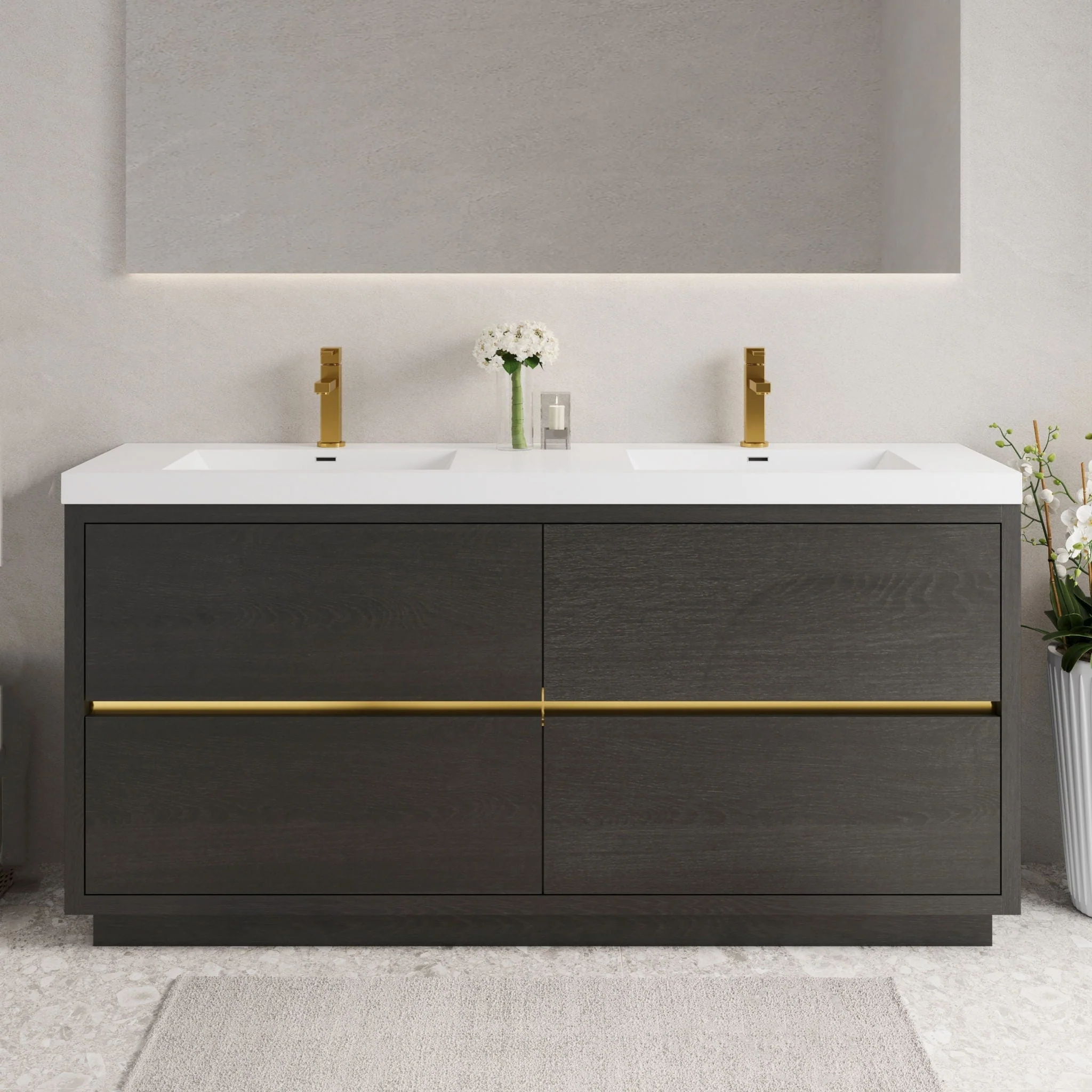 Bathin Freestanding Bathroom Vanity With Double Sinks, Bathroom Storage Vanity Cabinet With Stone Resin Countertop And Soft Close Drawers - Image 17
