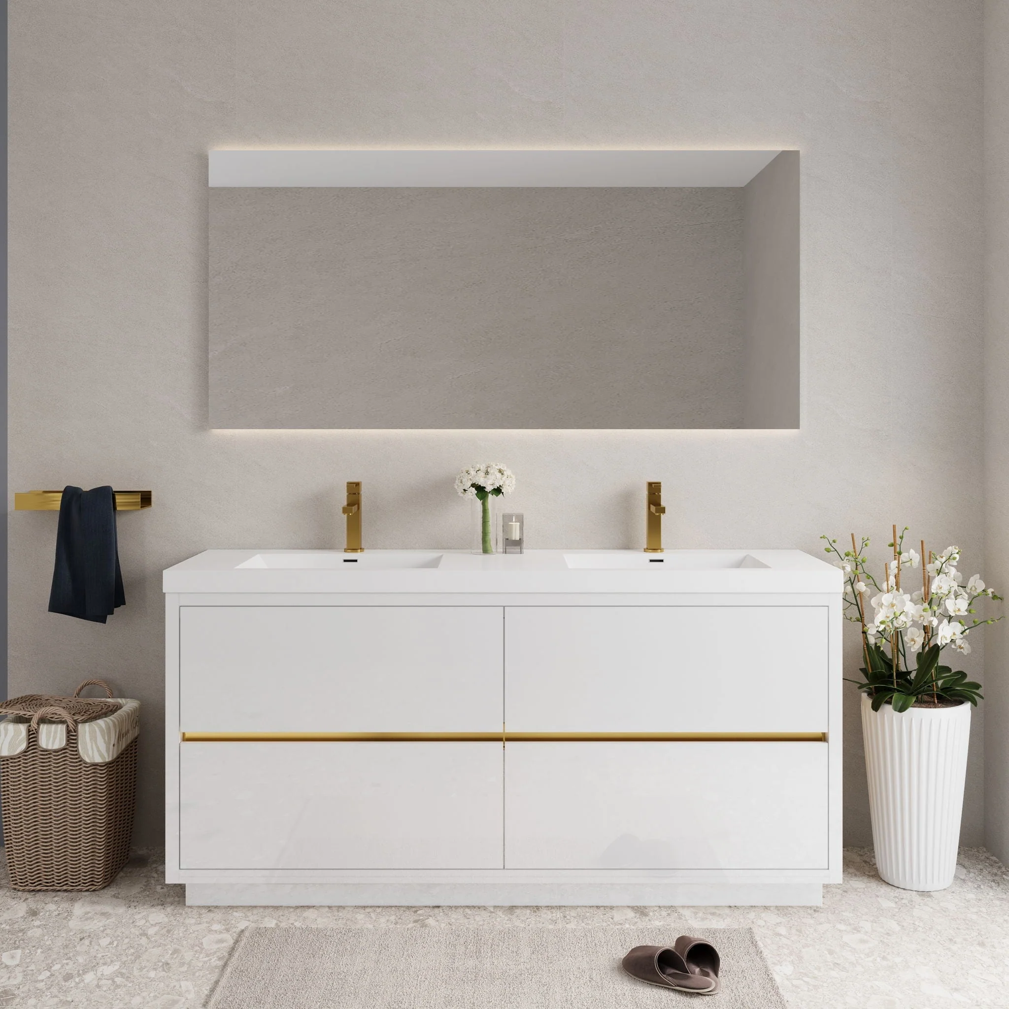 Bathin Freestanding Bathroom Vanity With Double Sinks, Bathroom Storage Vanity Cabinet With Stone Resin Countertop And Soft Close Drawers - Image 25