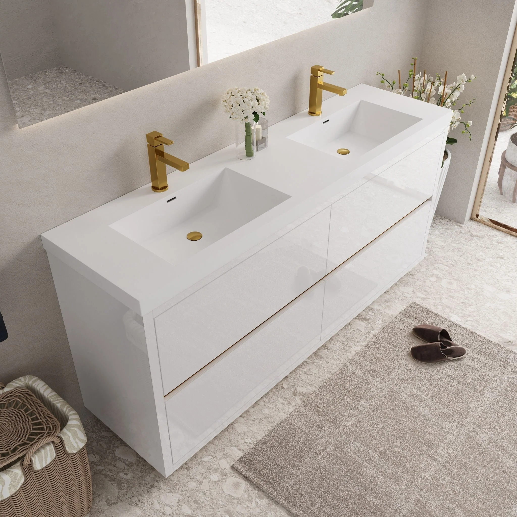 Bathin Freestanding Bathroom Vanity With Double Sinks, Bathroom Storage Vanity Cabinet With Stone Resin Countertop And Soft Close Drawers - Image 30