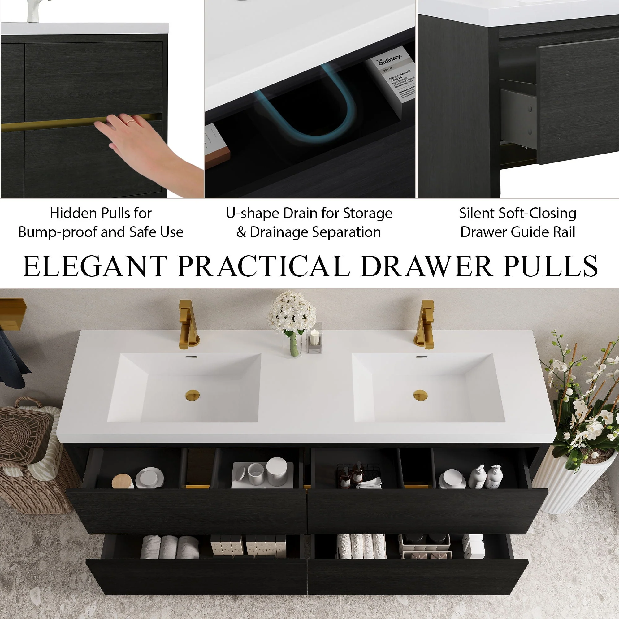 Bathin Freestanding Bathroom Vanity With Double Sinks, Bathroom Storage Vanity Cabinet With Stone Resin Countertop And Soft Close Drawers - Image 38