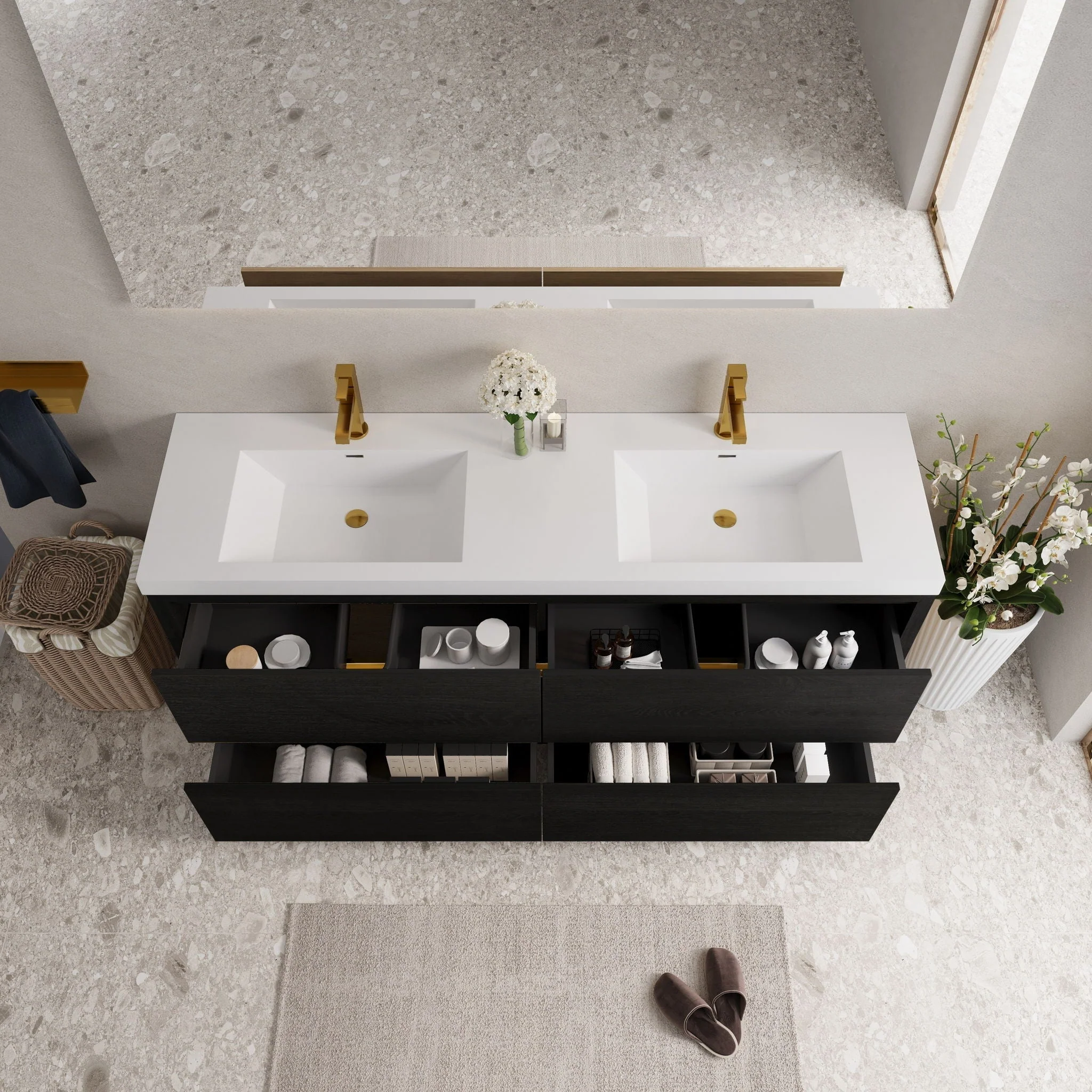 Bathin Freestanding Bathroom Vanity With Double Sinks, Bathroom Storage Vanity Cabinet With Stone Resin Countertop And Soft Close Drawers - Image 40
