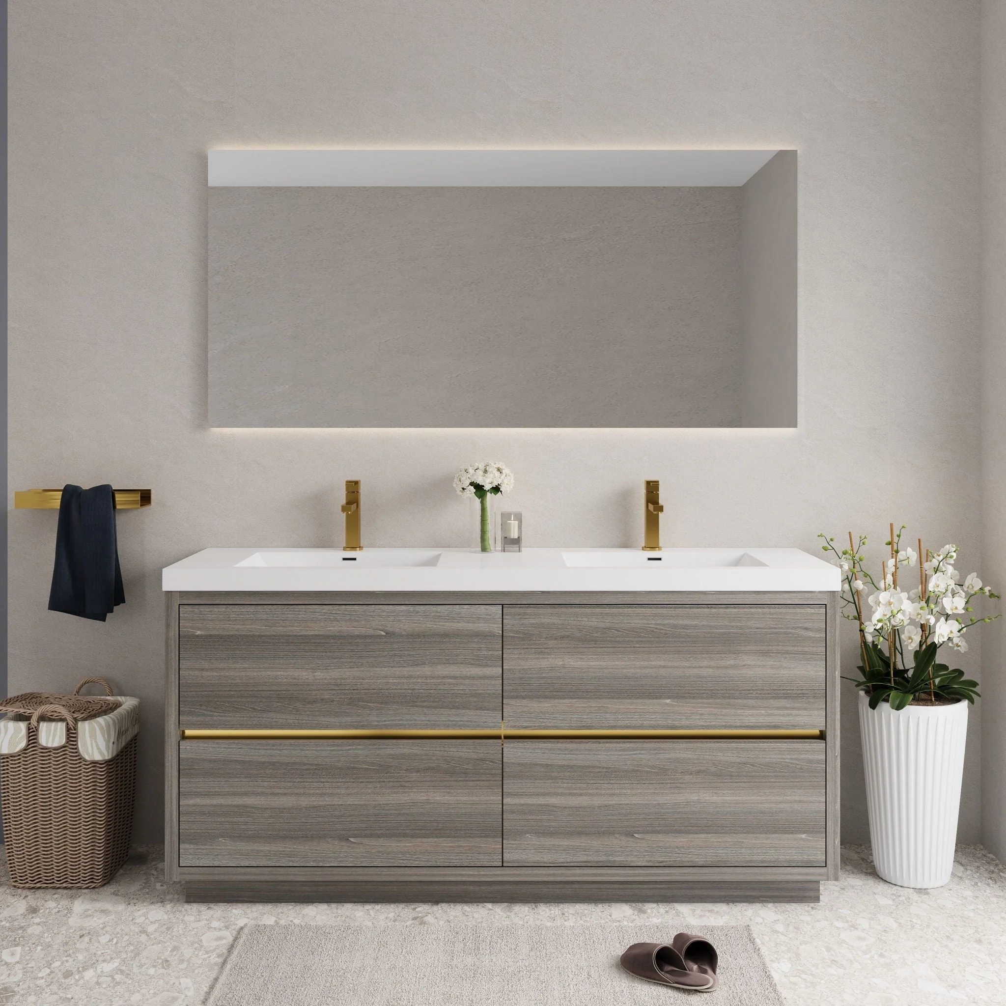 Bathin Freestanding Bathroom Vanity With Double Sinks, Bathroom Storage Vanity Cabinet With Stone Resin Countertop And Soft Close Drawers - Image 41