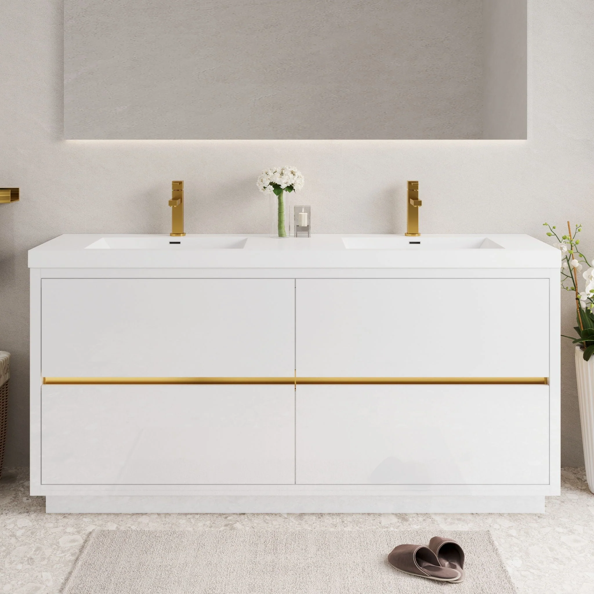 Bathin Freestanding Bathroom Vanity With Double Sinks, Bathroom Storage Vanity Cabinet With Stone Resin Countertop And Soft Close Drawers - Image 43