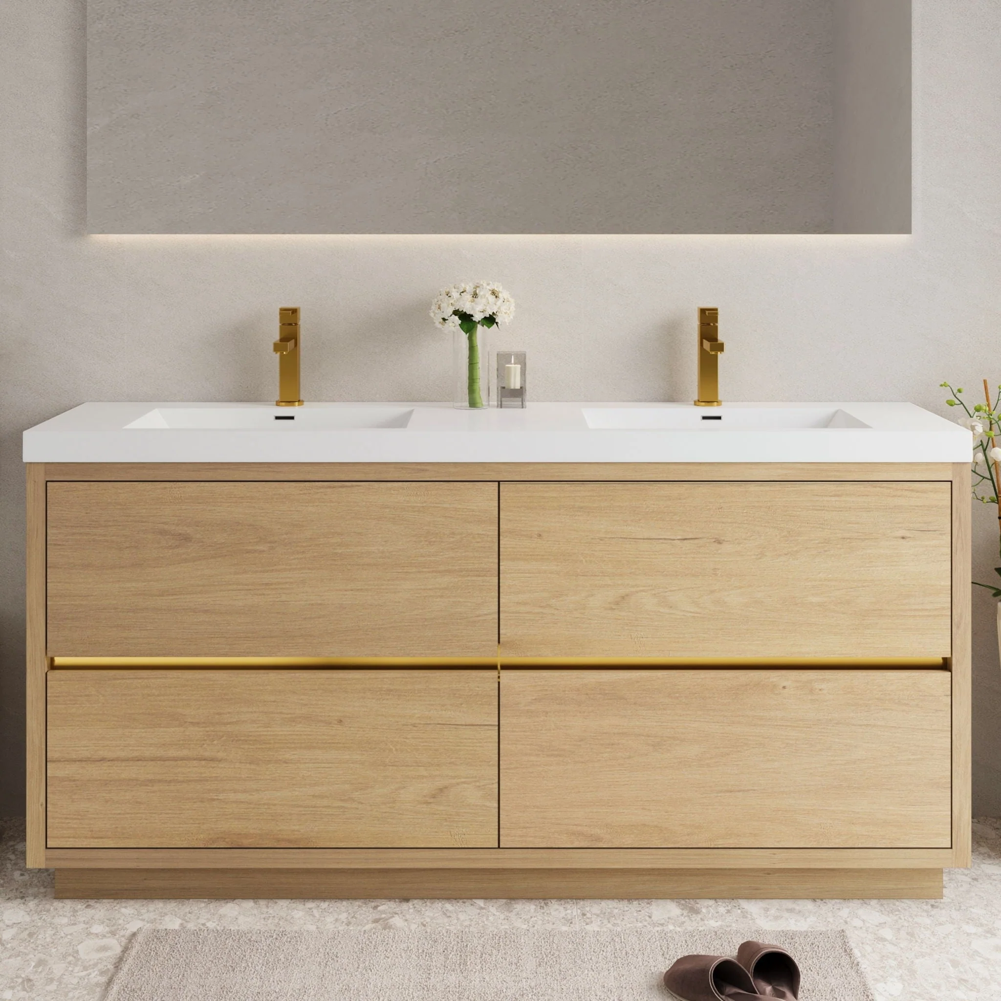 Bathin Freestanding Bathroom Vanity With Double Sinks, Bathroom Storage Vanity Cabinet With Stone Resin Countertop And Soft Close Drawers - Image 44