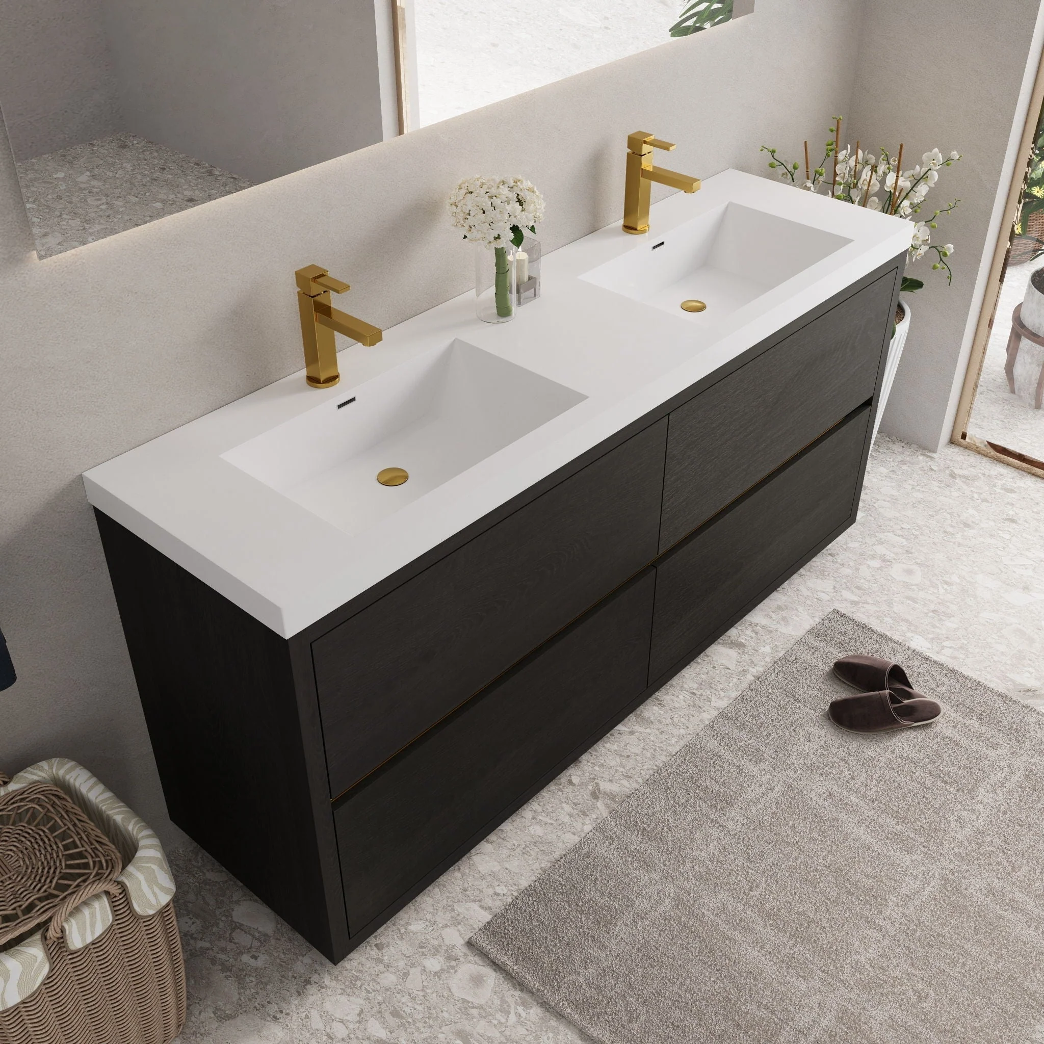 Bathin Freestanding Bathroom Vanity With Double Sinks, Bathroom Storage Vanity Cabinet With Stone Resin Countertop And Soft Close Drawers - Image 45