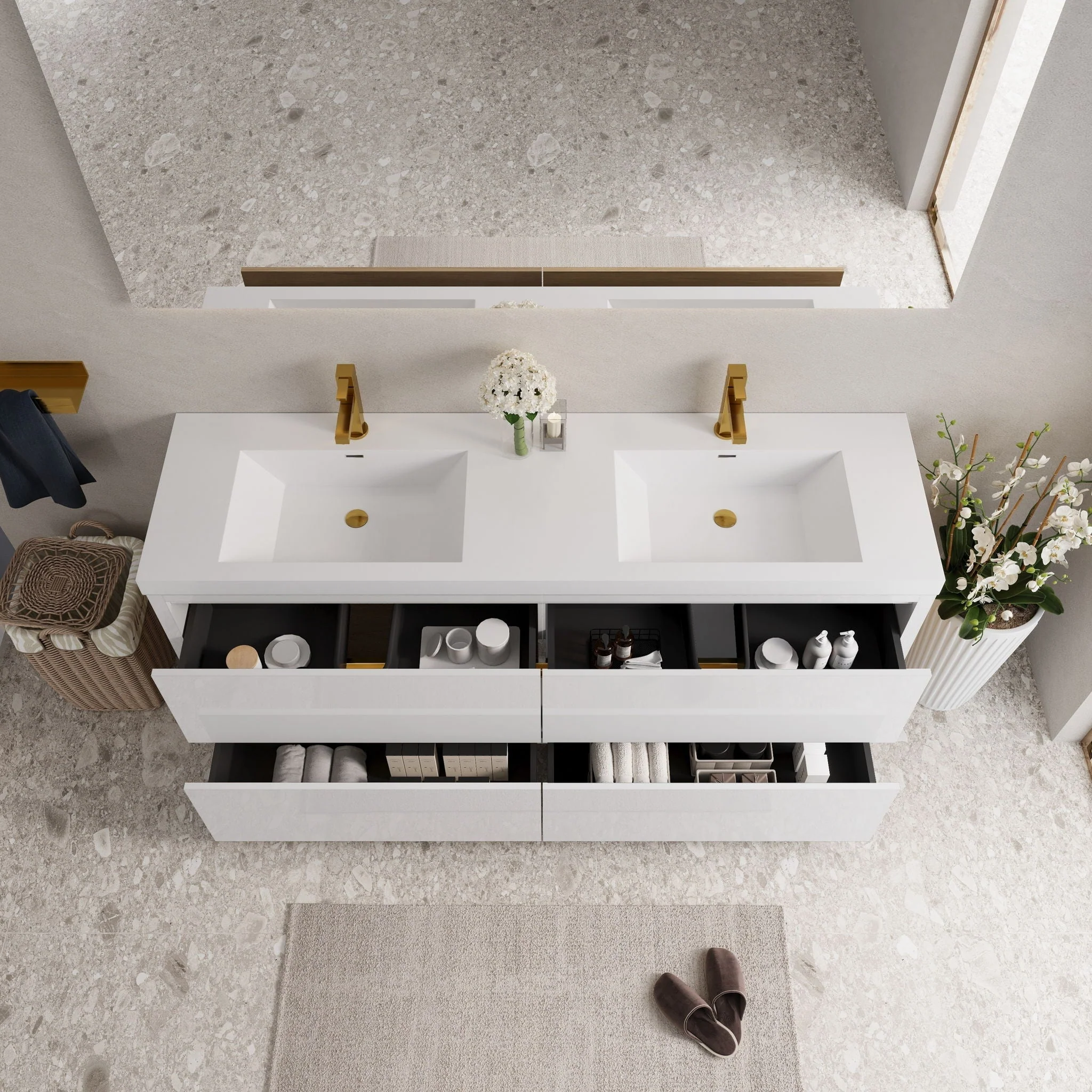 Bathin Freestanding Bathroom Vanity With Double Sinks, Bathroom Storage Vanity Cabinet With Stone Resin Countertop And Soft Close Drawers - Image 49