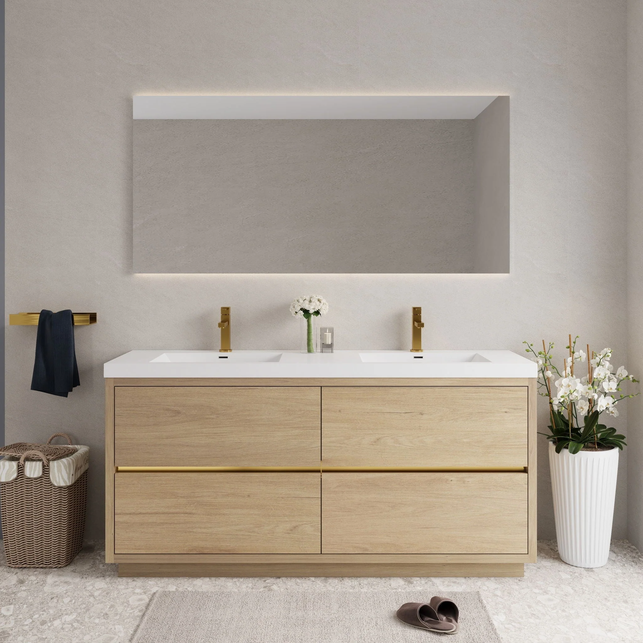 Bathin Freestanding Bathroom Vanity With Double Sinks, Bathroom Storage Vanity Cabinet With Stone Resin Countertop And Soft Close Drawers - Image 50