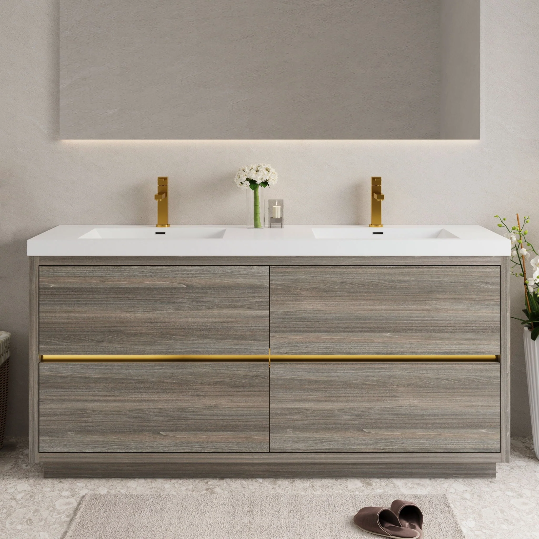 Bathin Freestanding Bathroom Vanity With Double Sinks, Bathroom Storage Vanity Cabinet With Stone Resin Countertop And Soft Close Drawers - Image 52