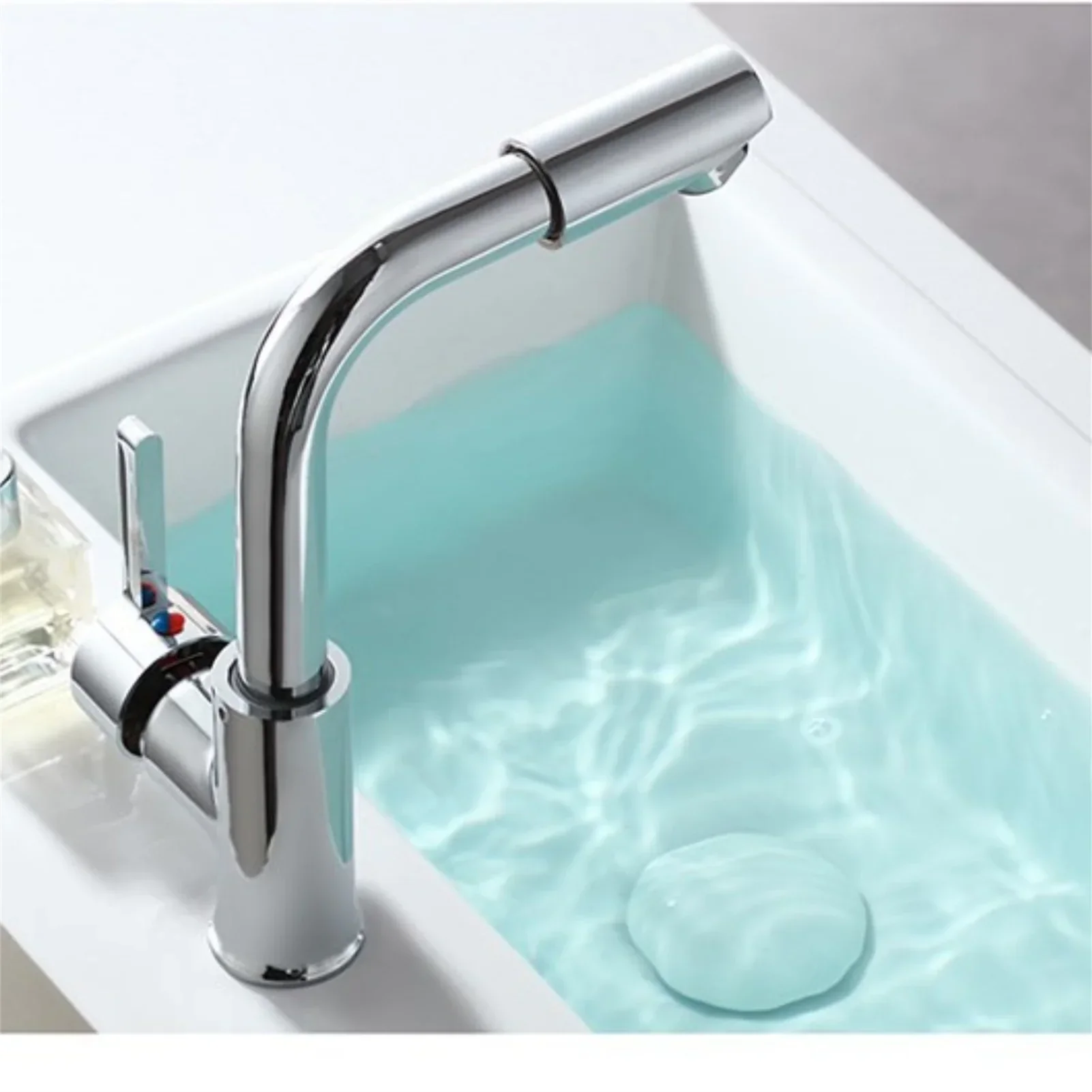 Bathroom Faucet 360° Rotate Chrome Deck Mounted Single Handle Mixer Tap Hot Cold - Image 2