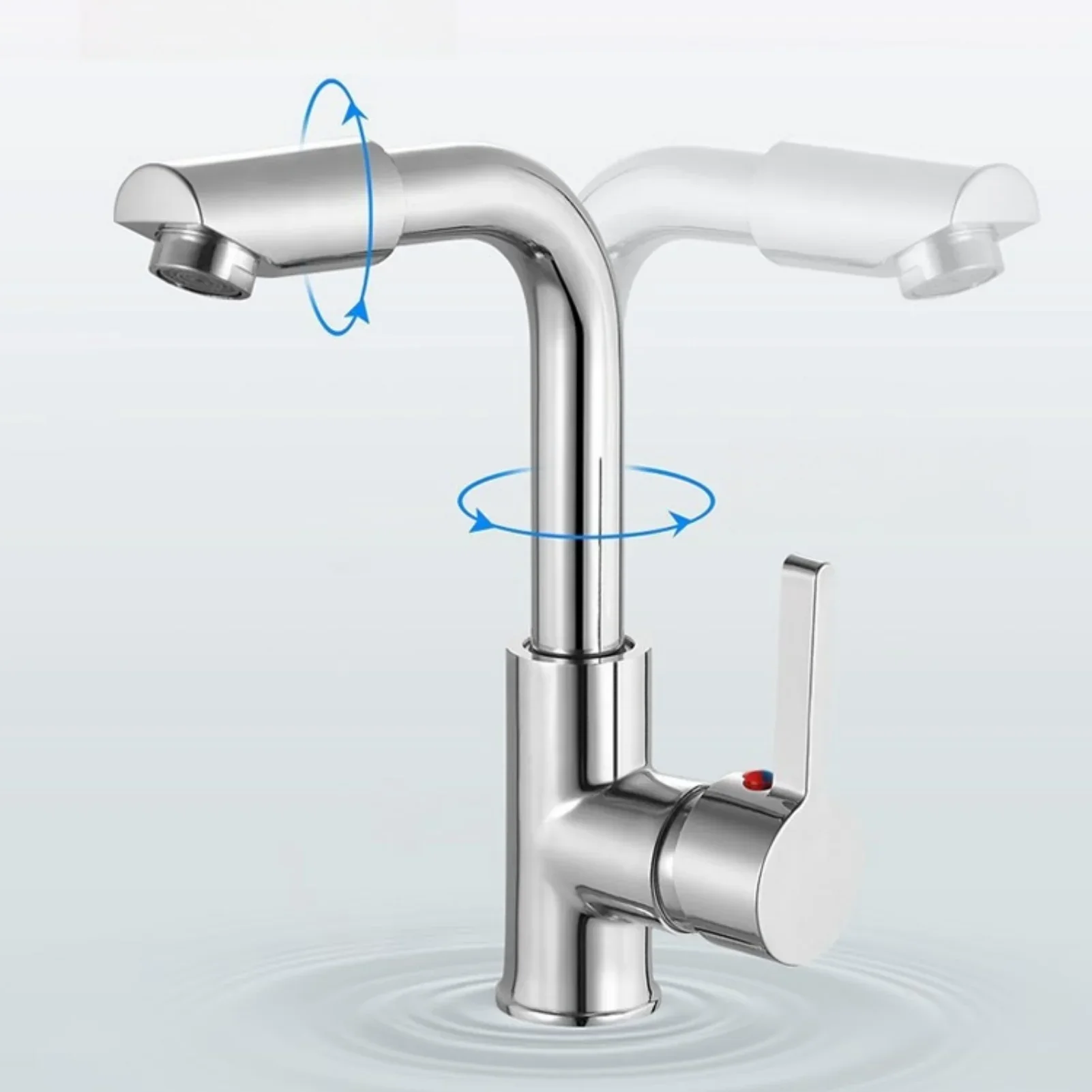 Bathroom Faucet 360° Rotate Chrome Deck Mounted Single Handle Mixer Tap Hot Cold - Image 3