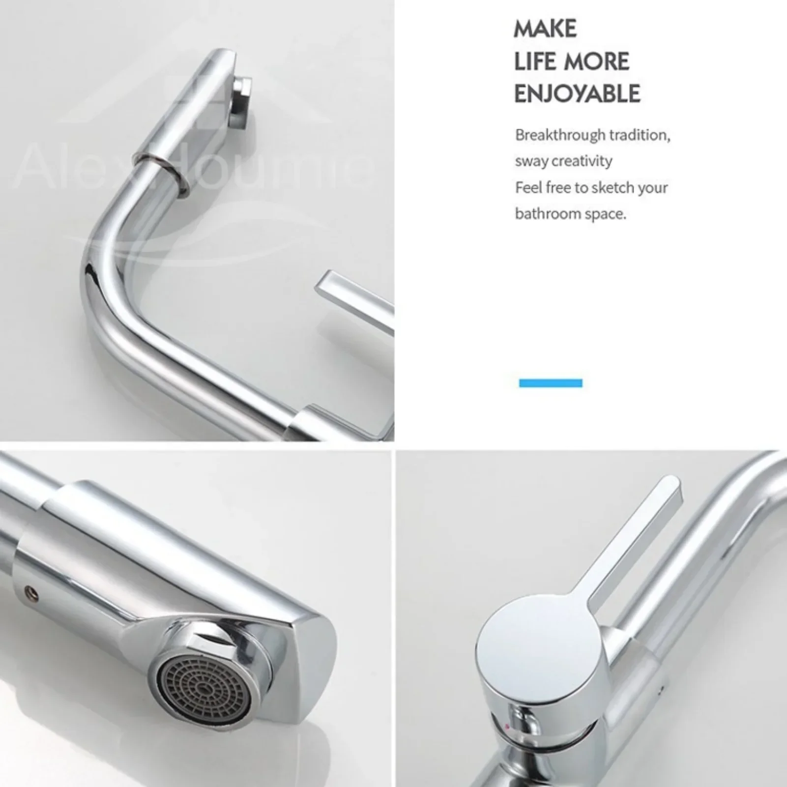 Bathroom Faucet 360° Rotate Chrome Deck Mounted Single Handle Mixer Tap Hot Cold - Image 4