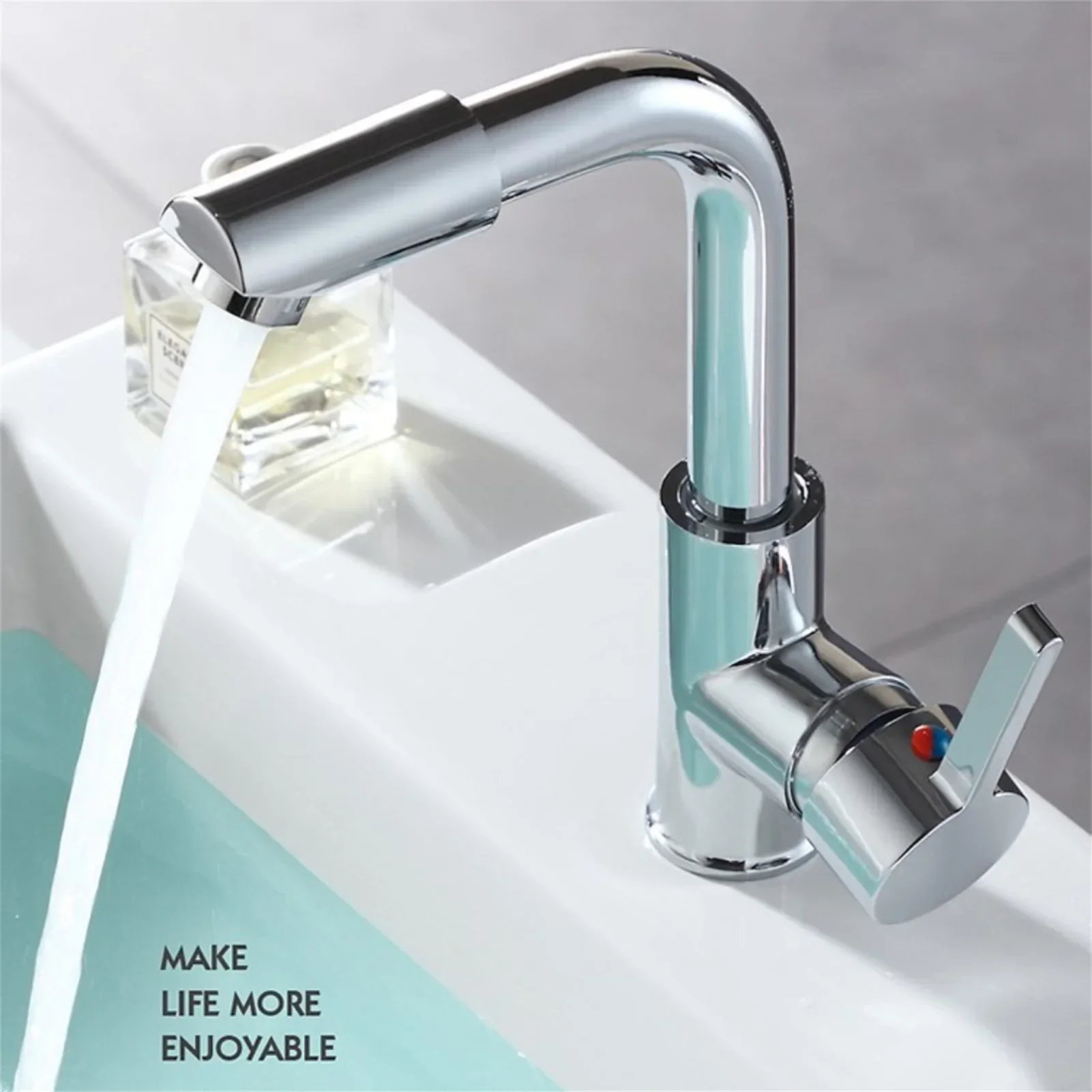 Bathroom Faucet 360° Rotate Chrome Deck Mounted Single Handle Mixer Tap Hot Cold - Image 5