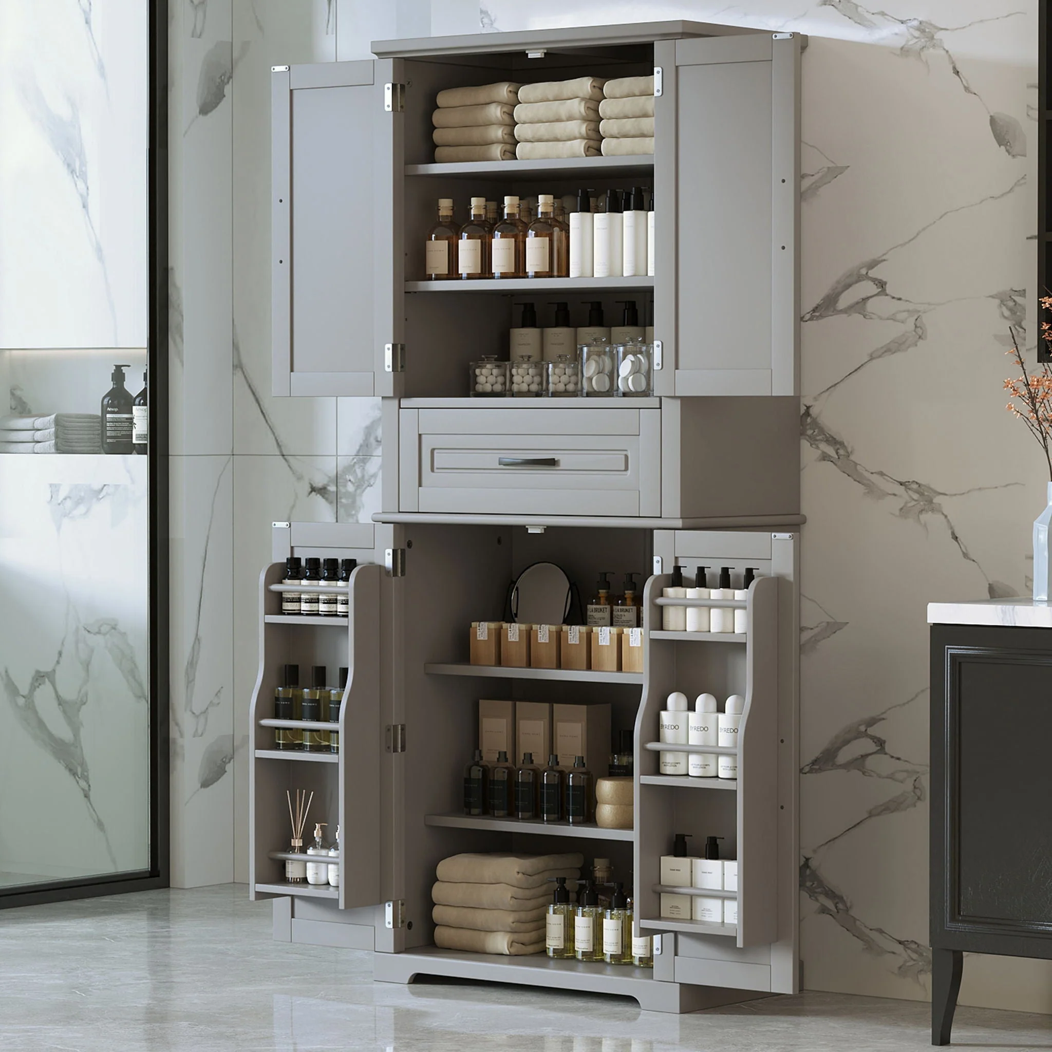 Bathroom Storage Cabinet With Multifunctional Storage Space, Drawer With Slide Rails, Adjustable Shelf - Image 3