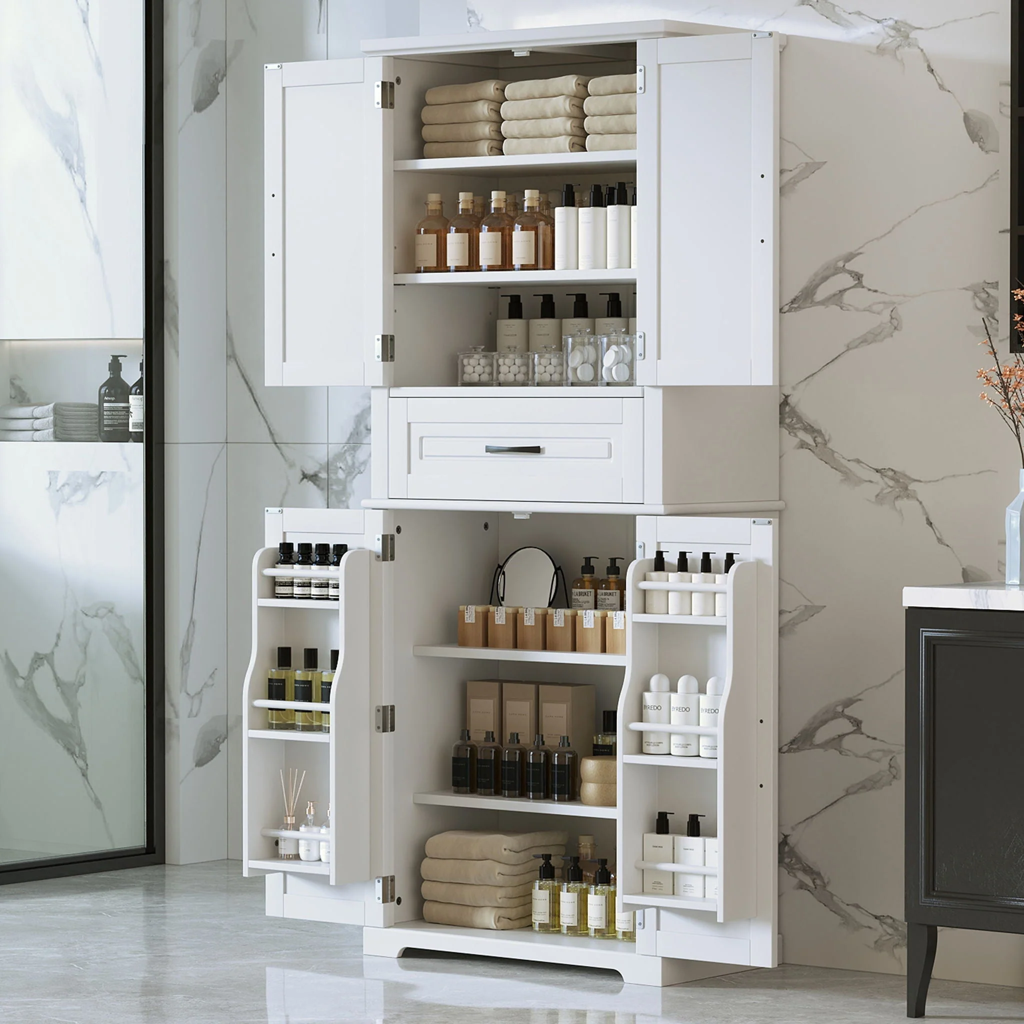Bathroom Storage Cabinet With Multifunctional Storage Space, Drawer With Slide Rails, Adjustable Shelf - Image 7