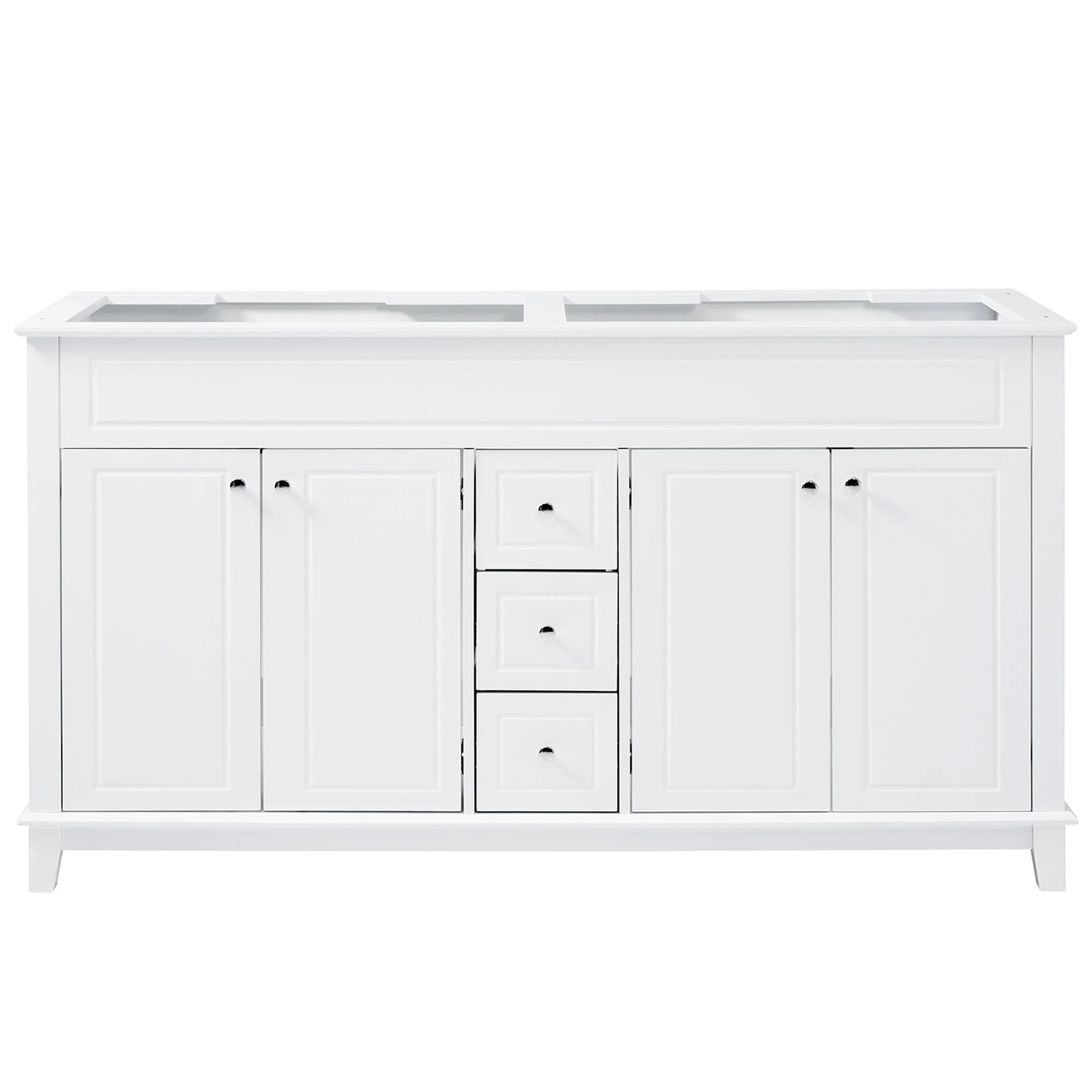 Bathroom Vanity Cabinet Only, 3 Drawers & 4 Doors With Double Layer Shelves - White - Image 3