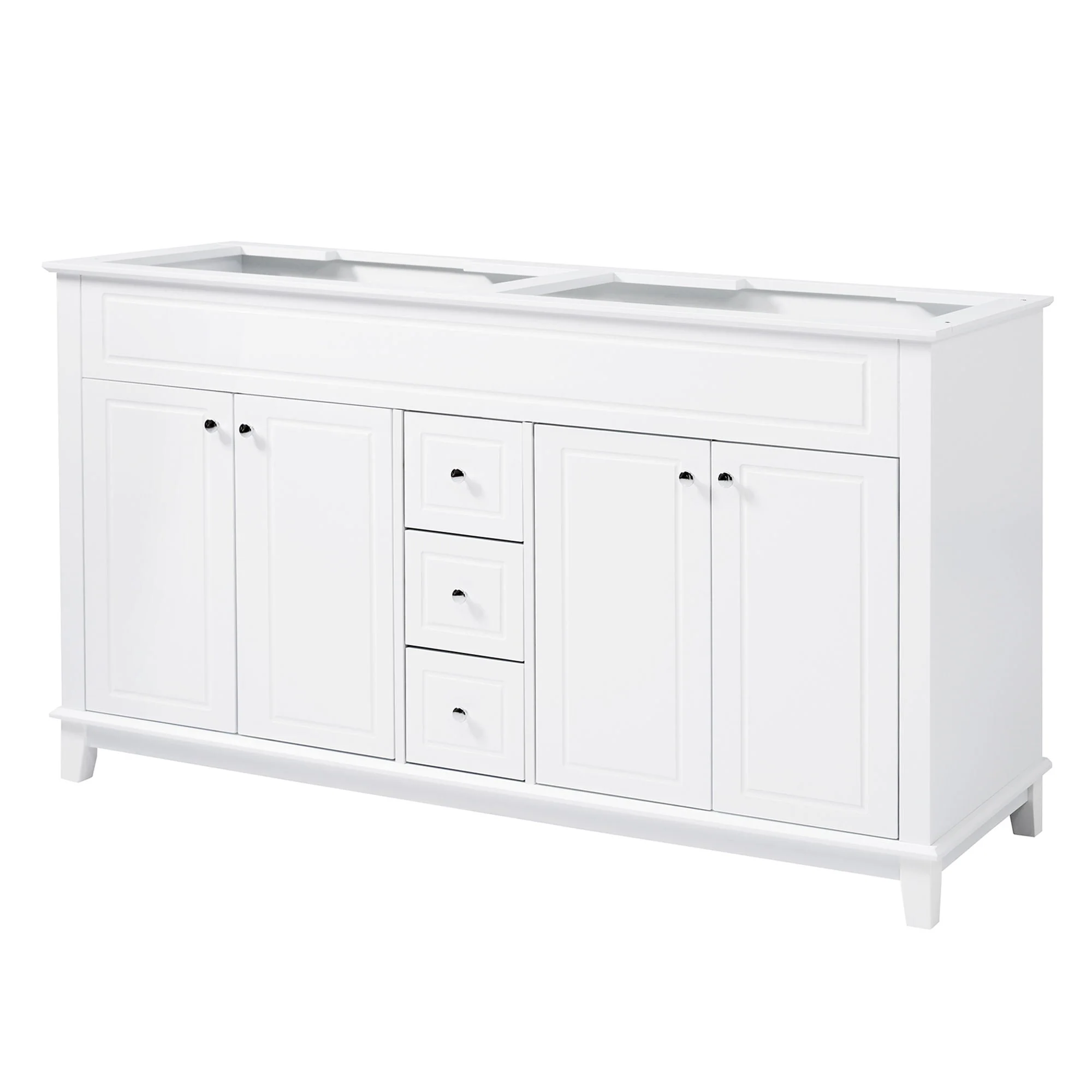 Bathroom Vanity Cabinet Only, 3 Drawers & 4 Doors With Double Layer Shelves - White - Image 4