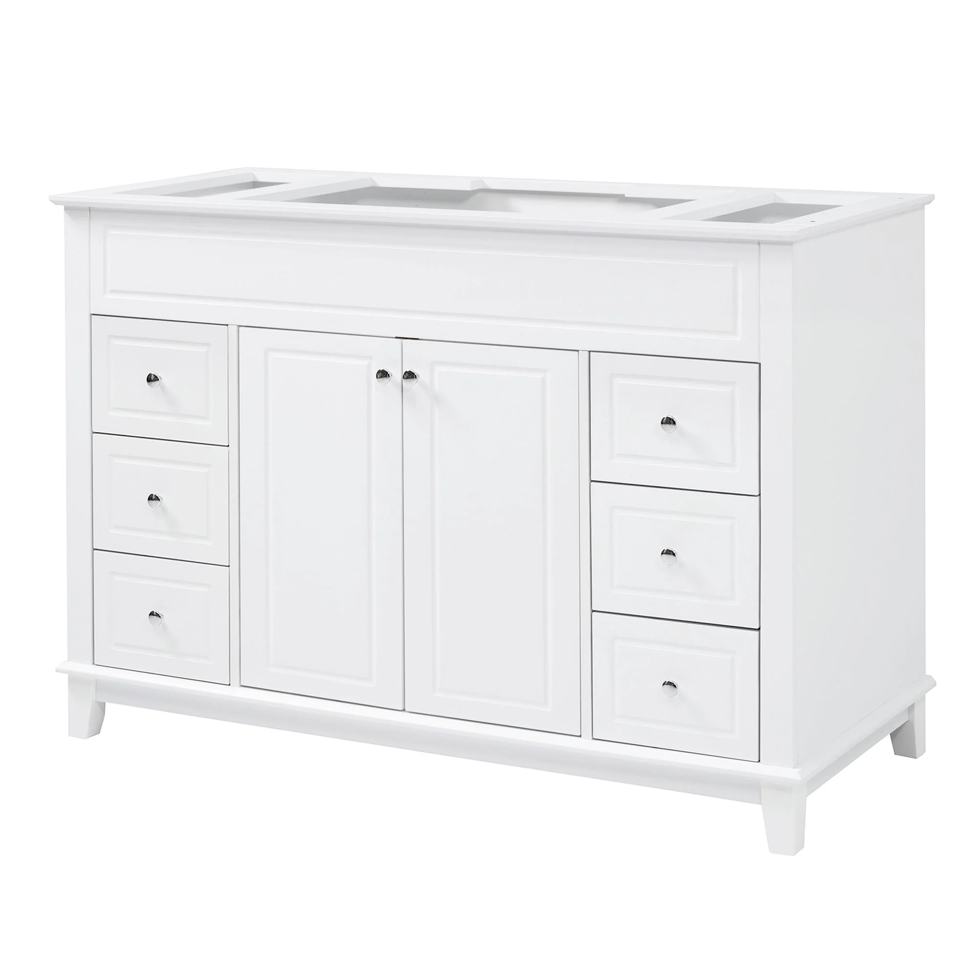 Bathroom Vanity Cabinet Only, 6 Soft Close Drawers & Double Doors With 2 Tier Shelves - White