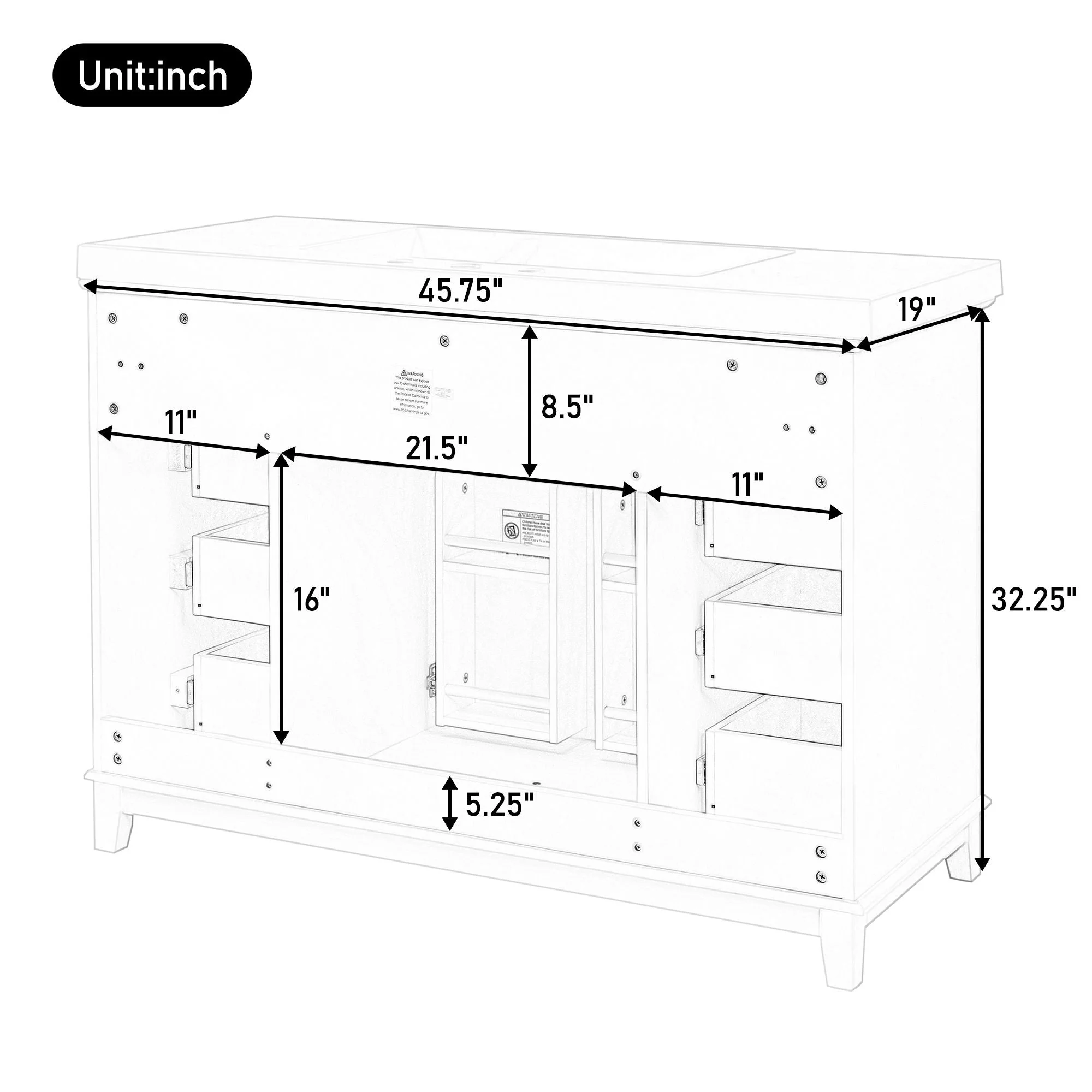 Bathroom Vanity Cabinet Only, 6 Soft Close Drawers & Double Doors With 2 Tier Shelves - White - Image 3