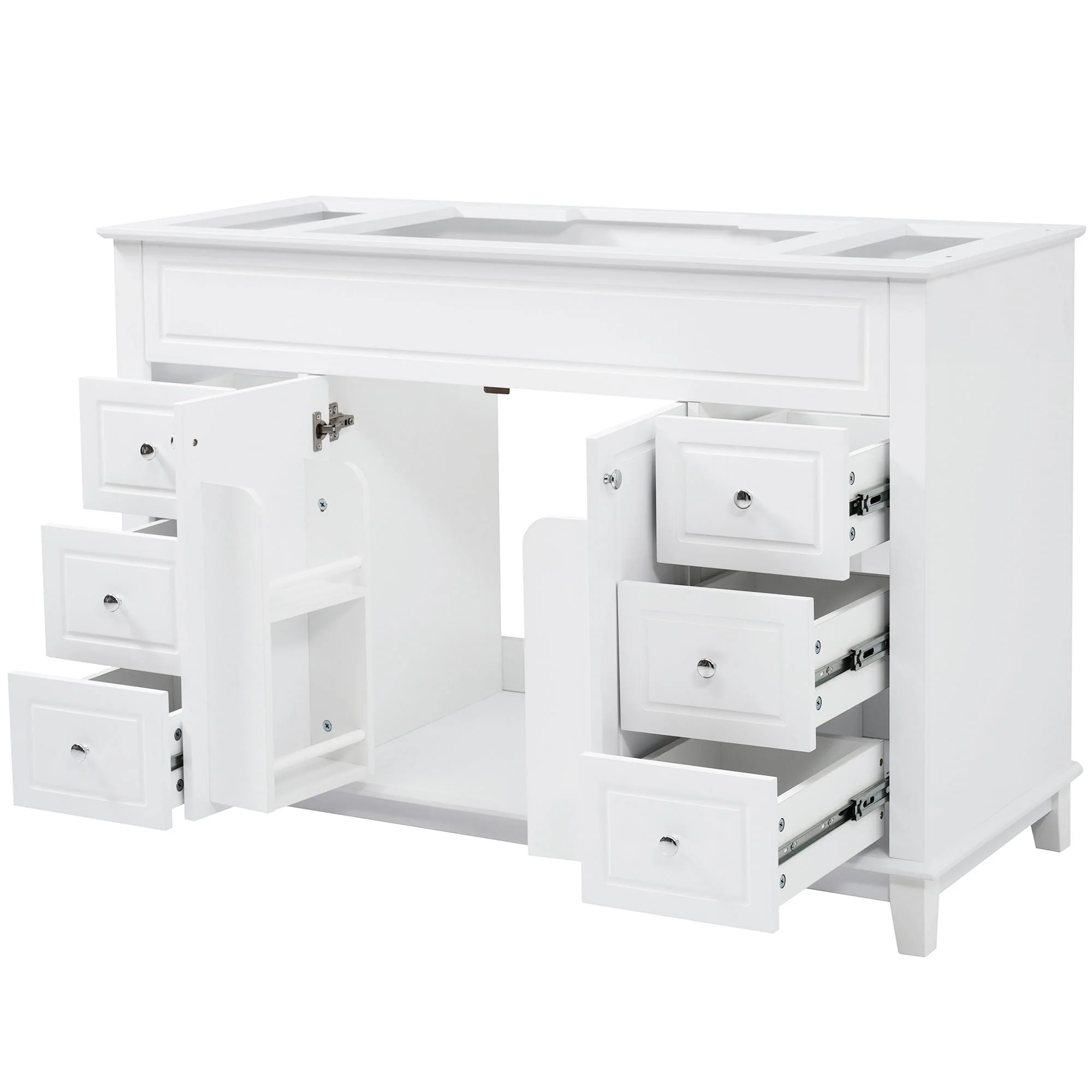 Bathroom Vanity Cabinet Only, 6 Soft Close Drawers & Double Doors With 2 Tier Shelves - White - Image 4