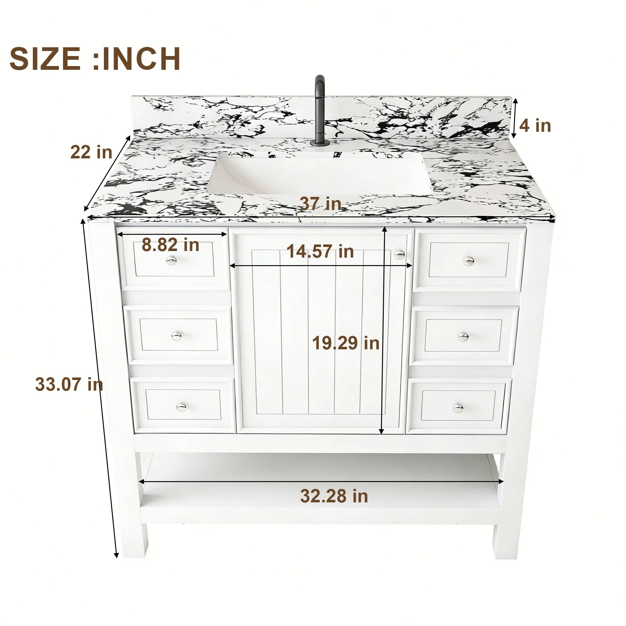 Bathroom Vanity Set With 3 Drawers And Storage Cabinet, Single Faucet Hole - White - Image 2