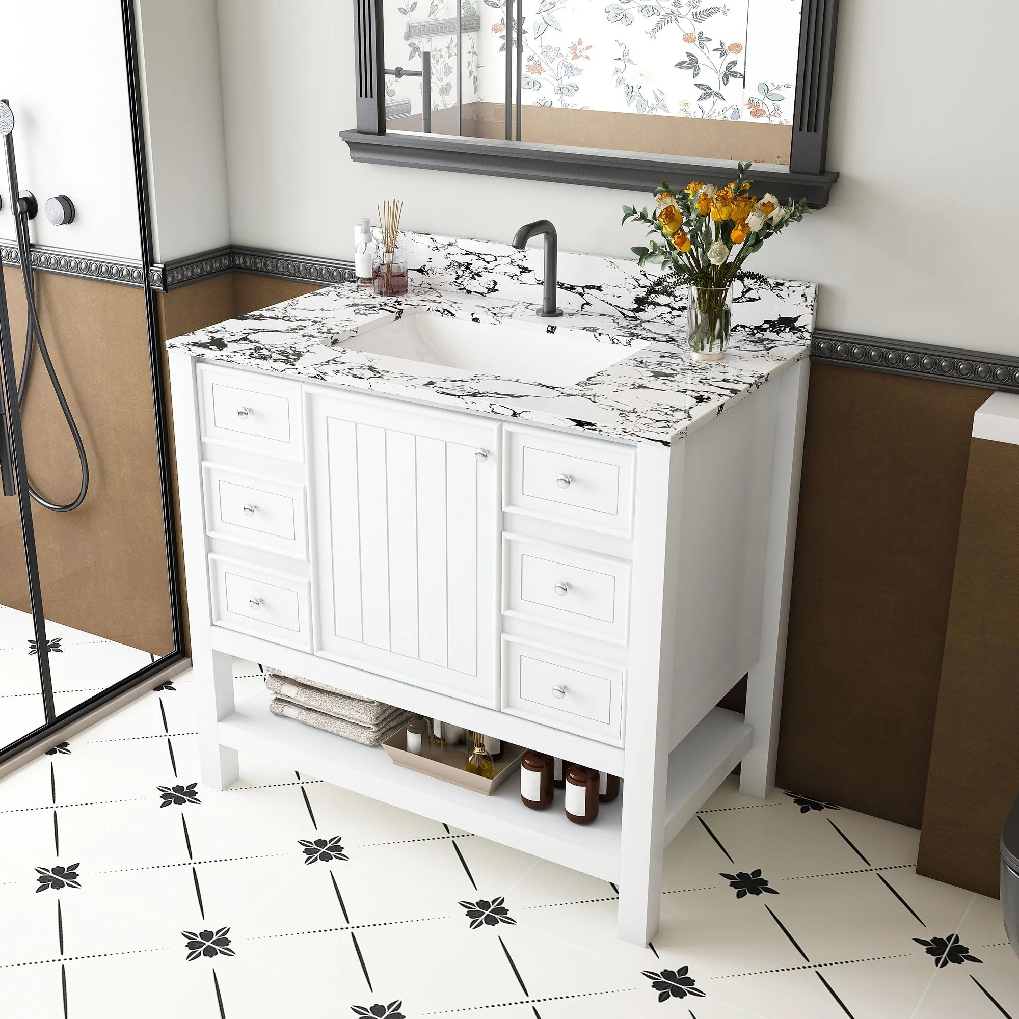 Bathroom Vanity Set With 3 Drawers And Storage Cabinet, Single Faucet Hole - White - Image 3