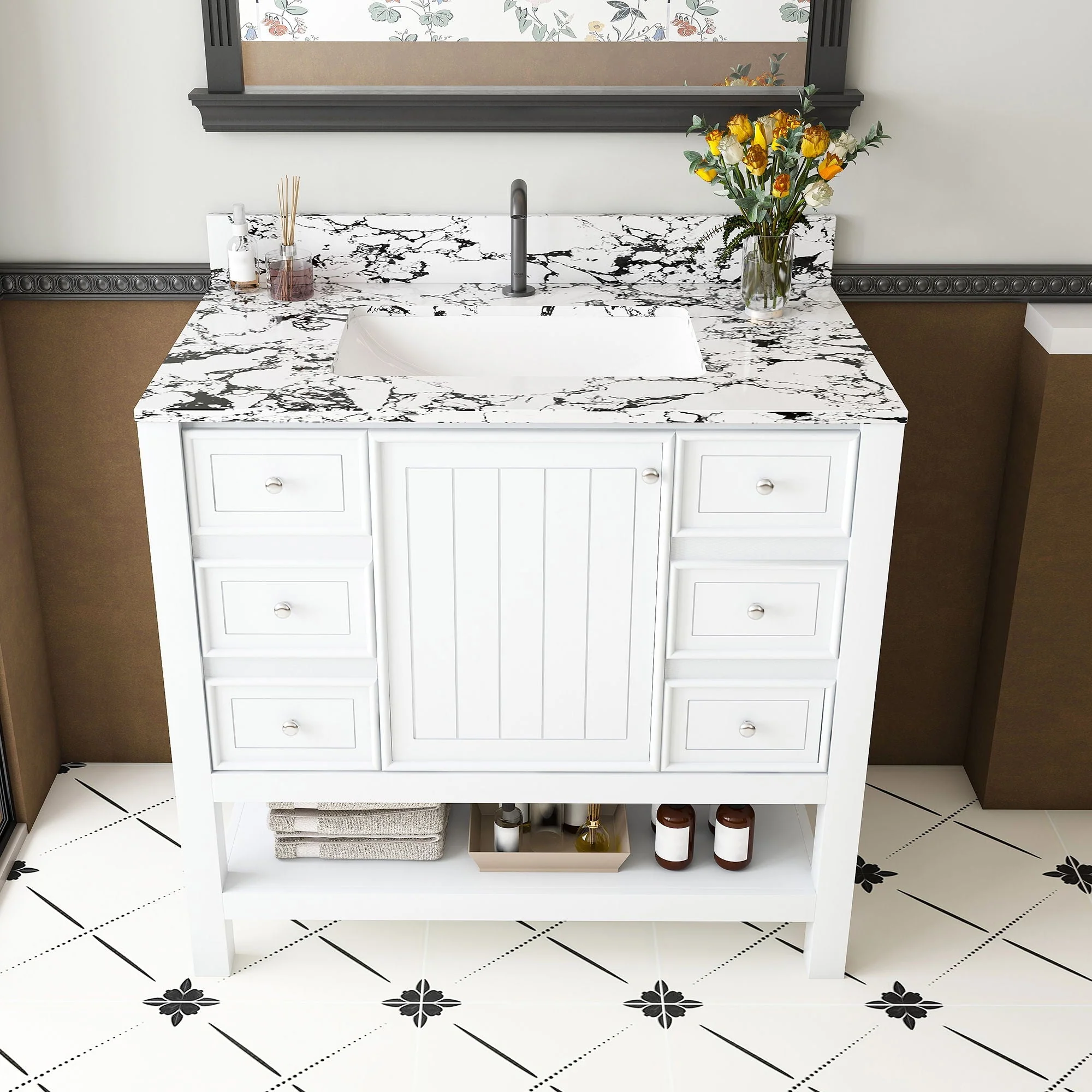Bathroom Vanity Set With 3 Drawers And Storage Cabinet, Single Faucet Hole - White - Image 4
