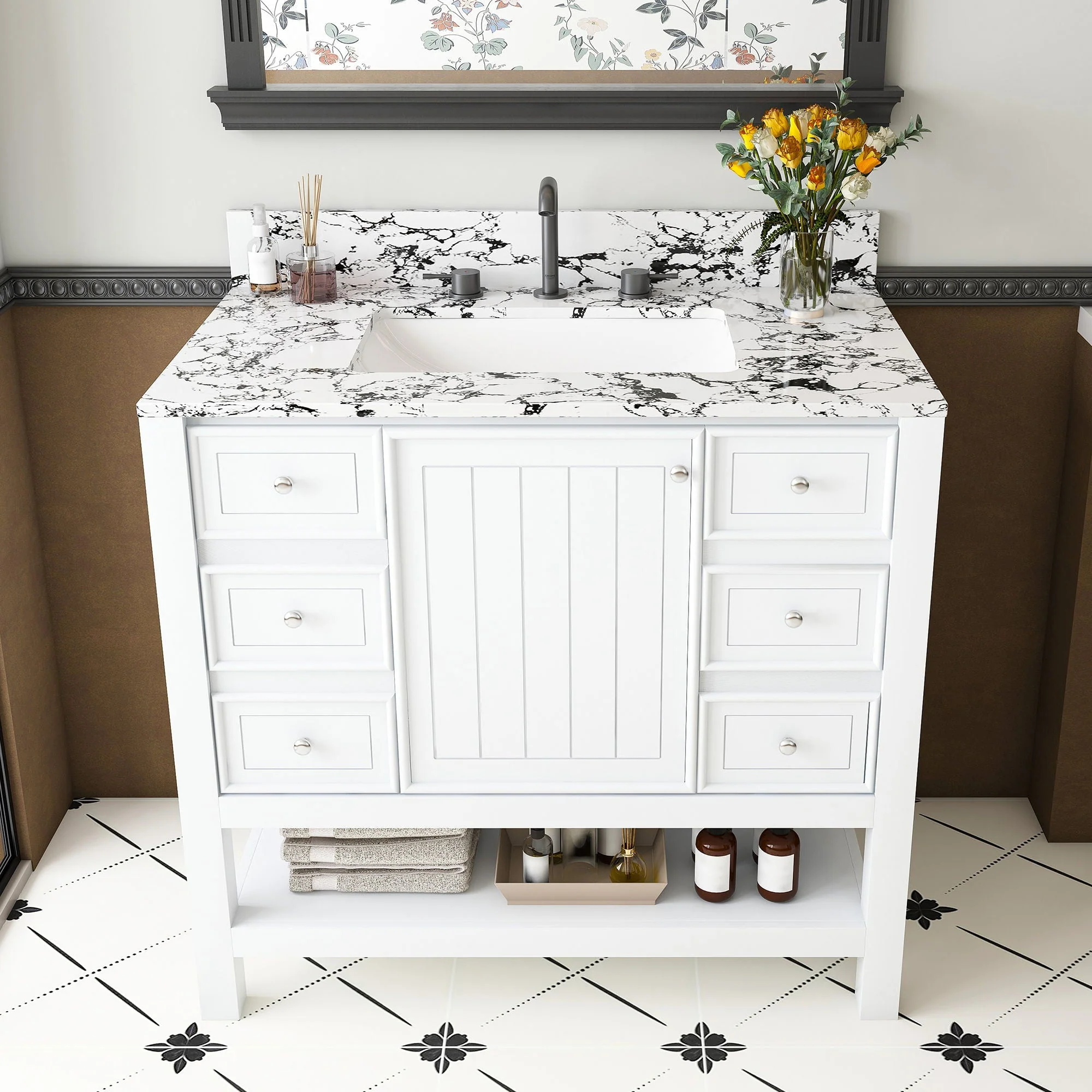 Bathroom Vanity Set With 3 Drawers And Storage Cabinet - White - Image 2