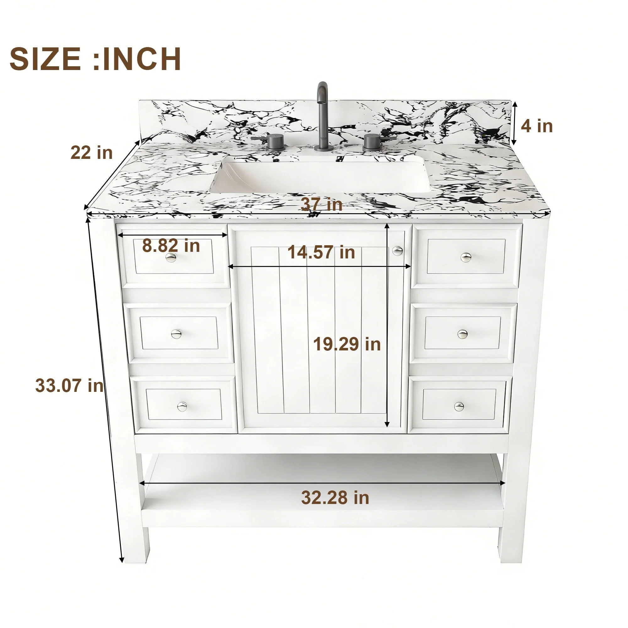 Bathroom Vanity Set With 3 Drawers And Storage Cabinet - White - Image 3