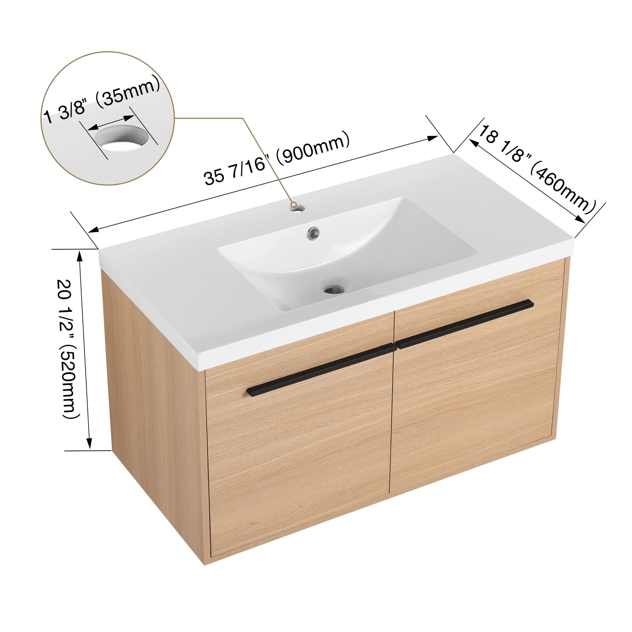 Bathroom Vanity Set With Resin Countertop Sink, 2 Doors - Image 10