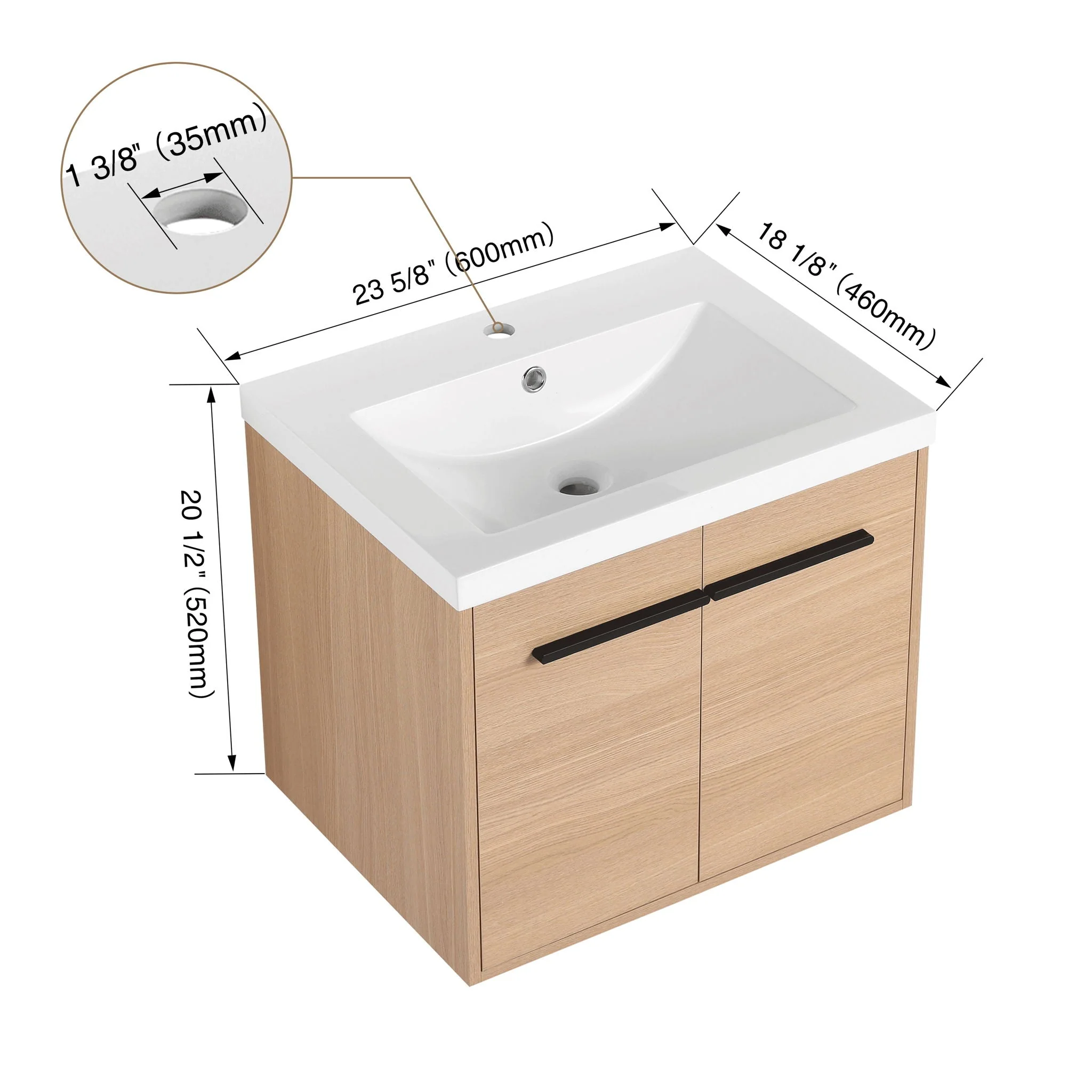 Bathroom Vanity Set With Resin Countertop Sink, 2 Doors - Image 5