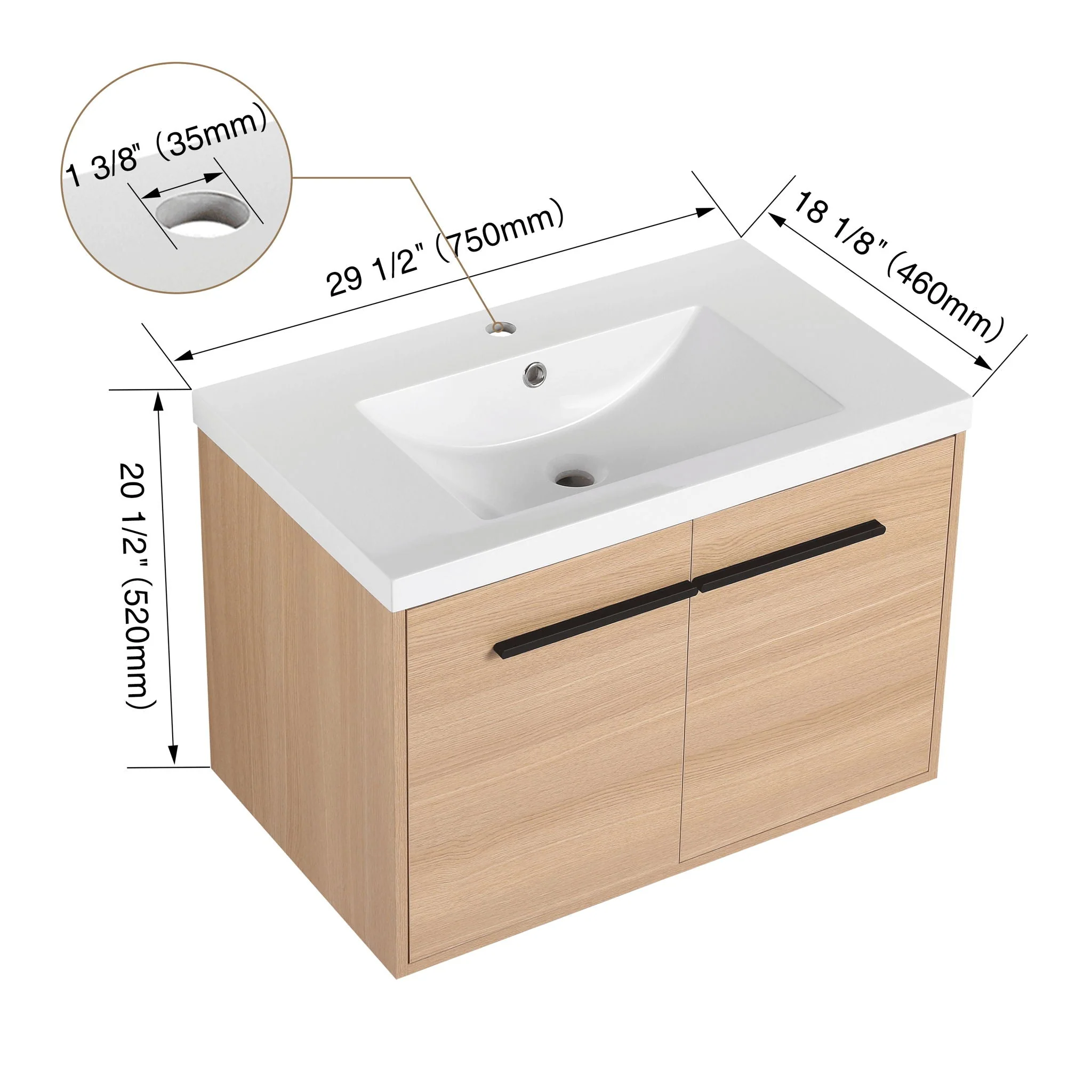 Bathroom Vanity Set With Resin Countertop Sink, 2 Doors - Image 7