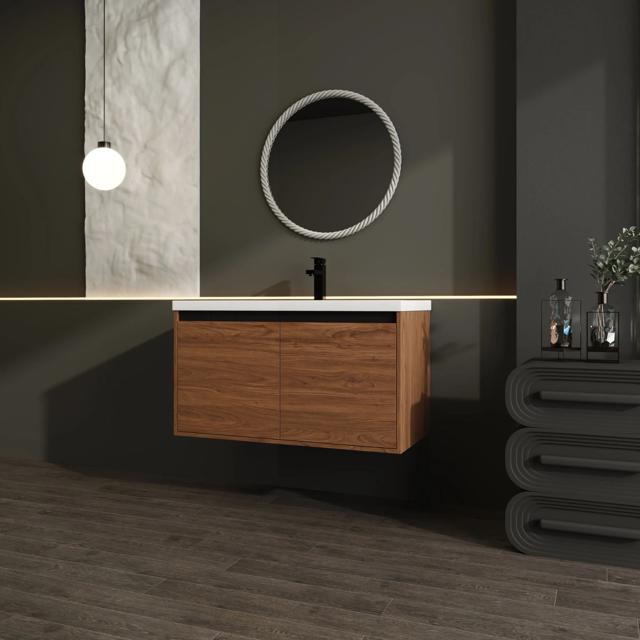 Bathroom Vanity Set With Resin Countertop Sink And 2 Doors, Engineered Wood - Image 3