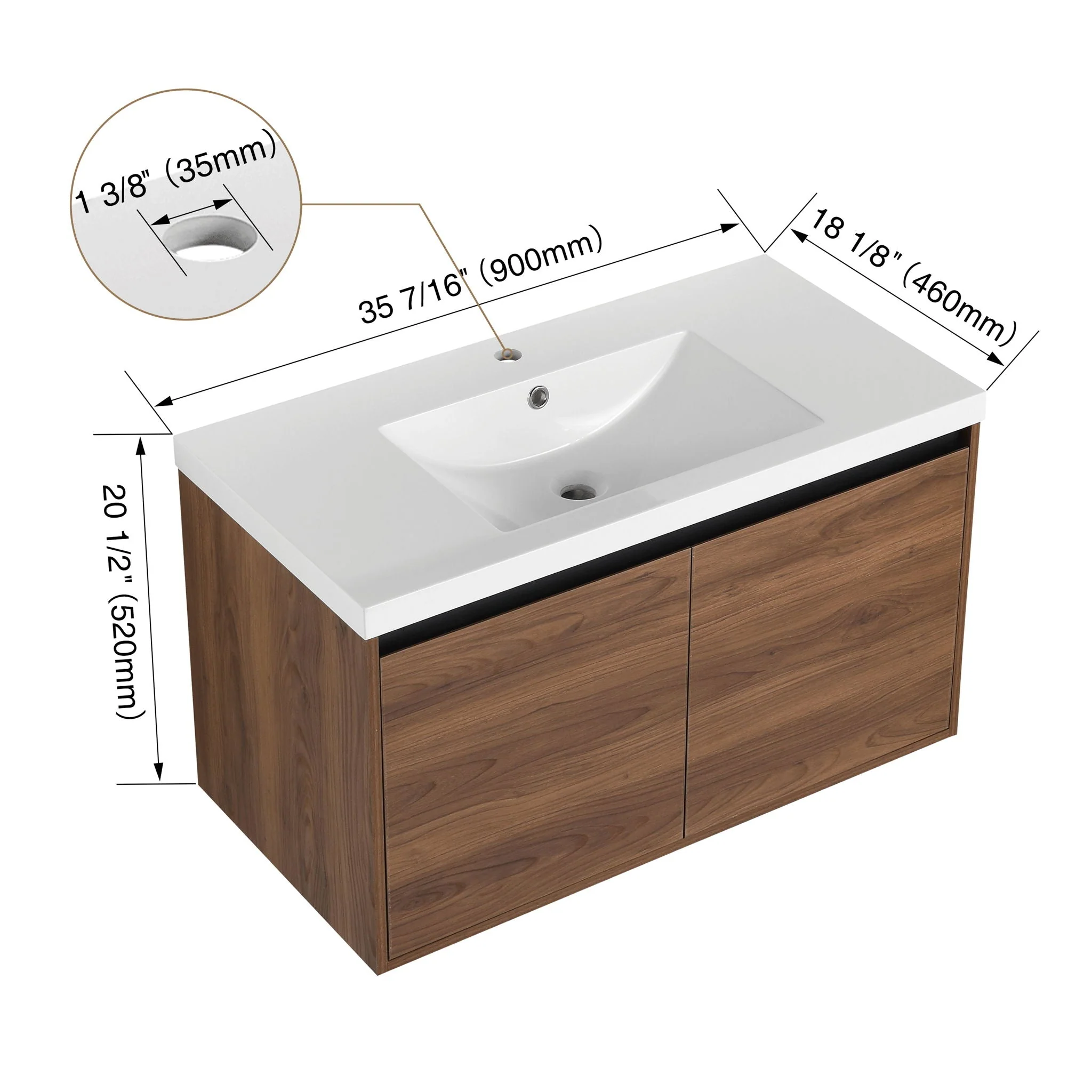 Bathroom Vanity Set With Resin Countertop Sink And 2 Doors, Engineered Wood - Image 4